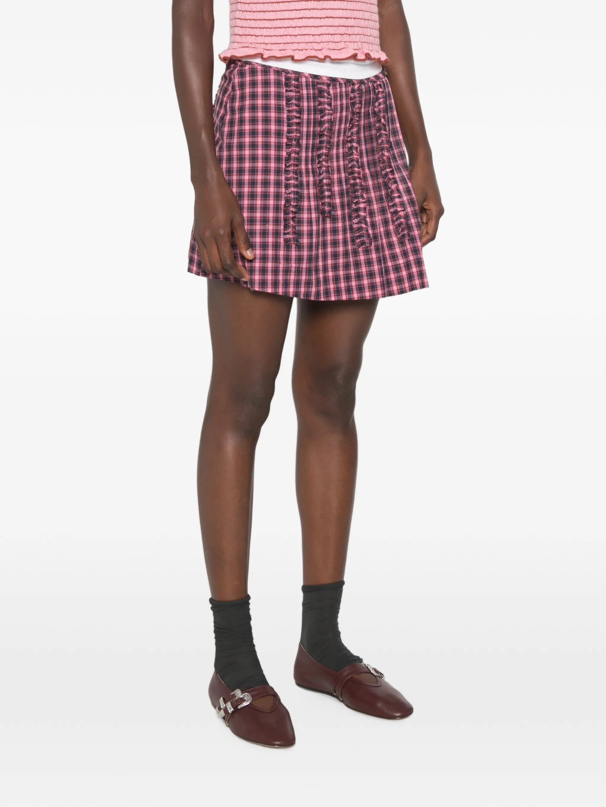 Glinda ruffled checked mini skirt