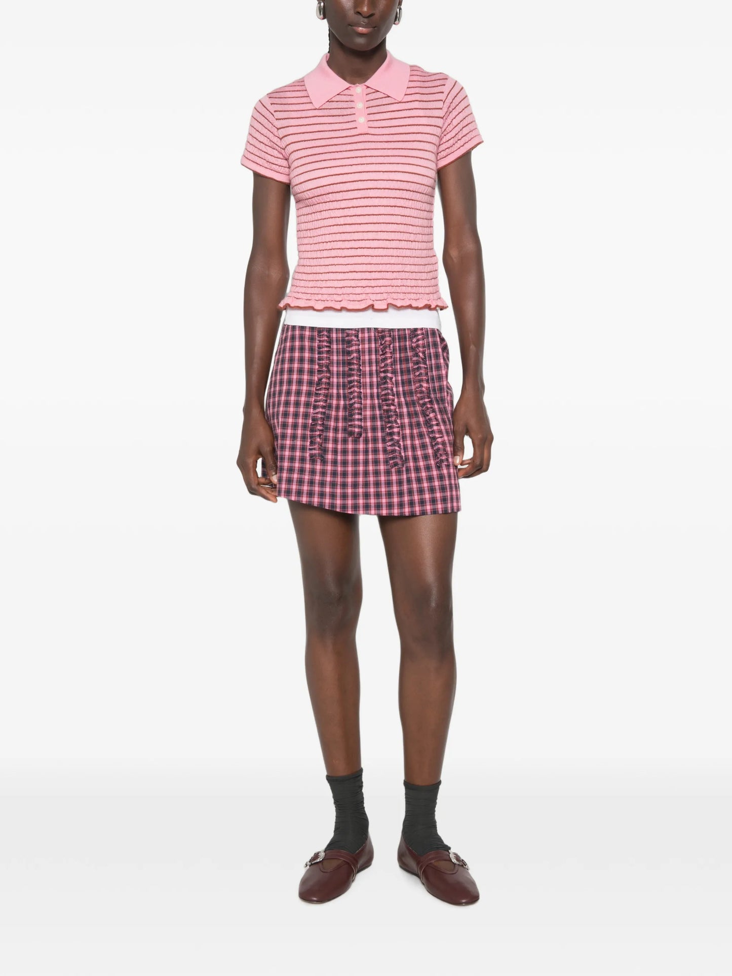 Glinda ruffled checked mini skirt