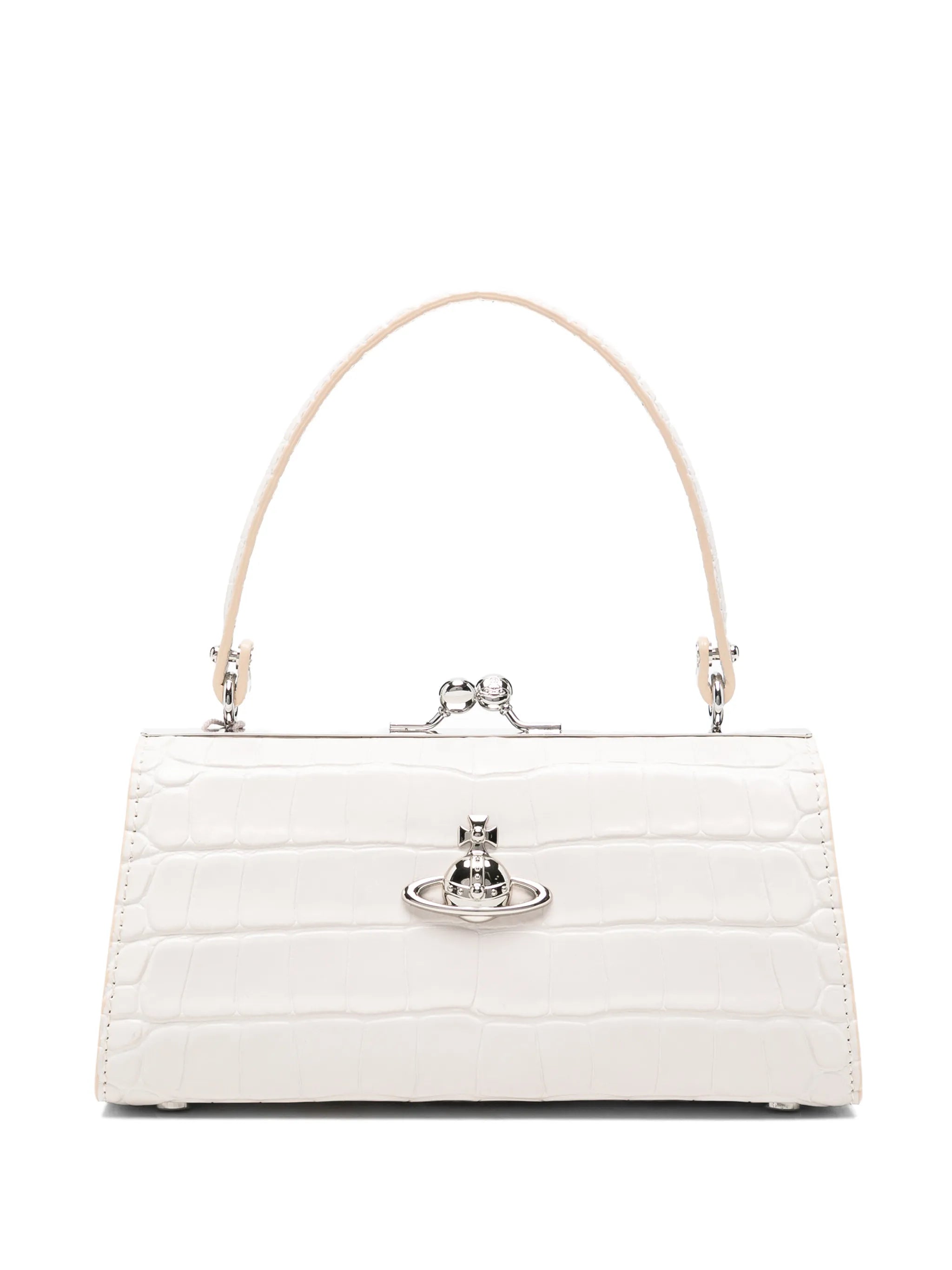 Doll croc-embossed leather top handle bag