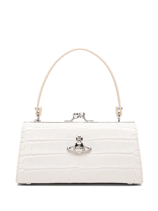 Doll croc-embossed leather top handle bag