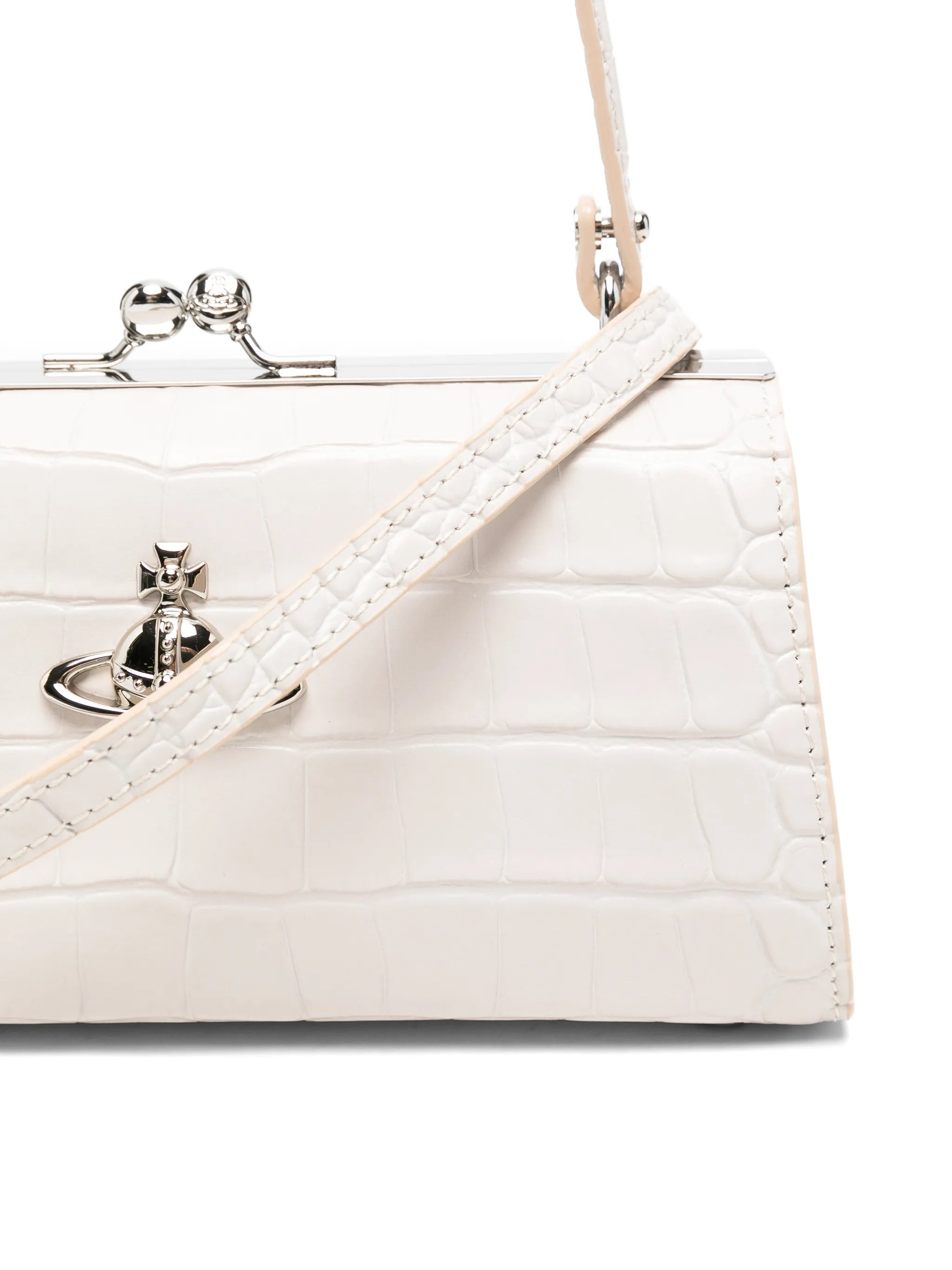 Doll croc-embossed leather top handle bag