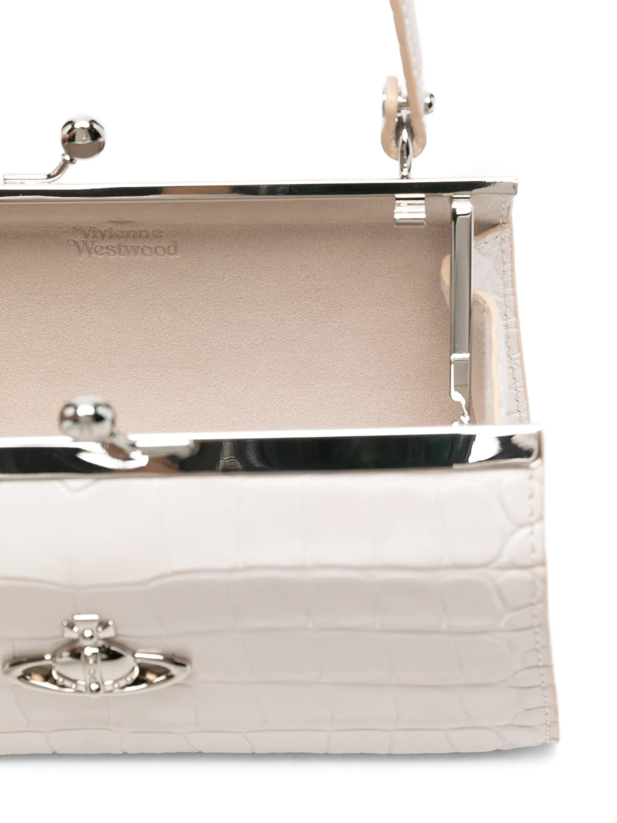 Doll croc-embossed leather top handle bag