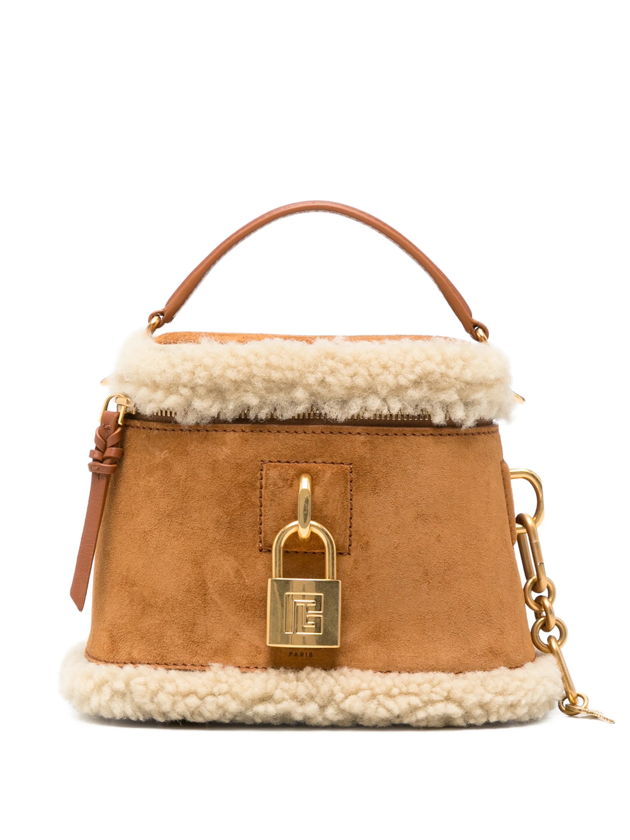 Pulse Vanity shearling-trim top handle bag