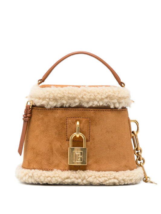 Pulse Vanity shearling-trim top handle bag