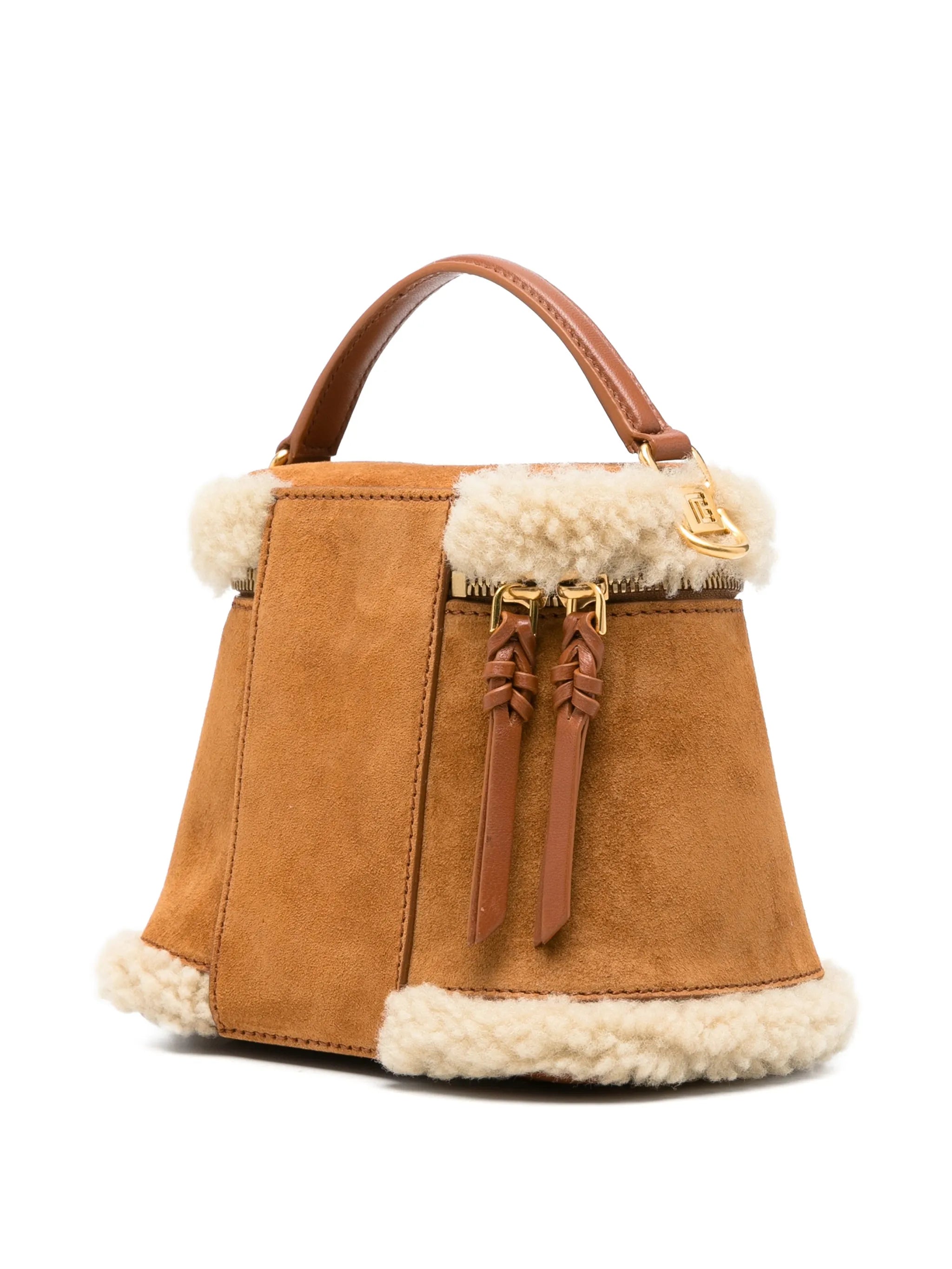 Pulse Vanity shearling-trim top handle bag