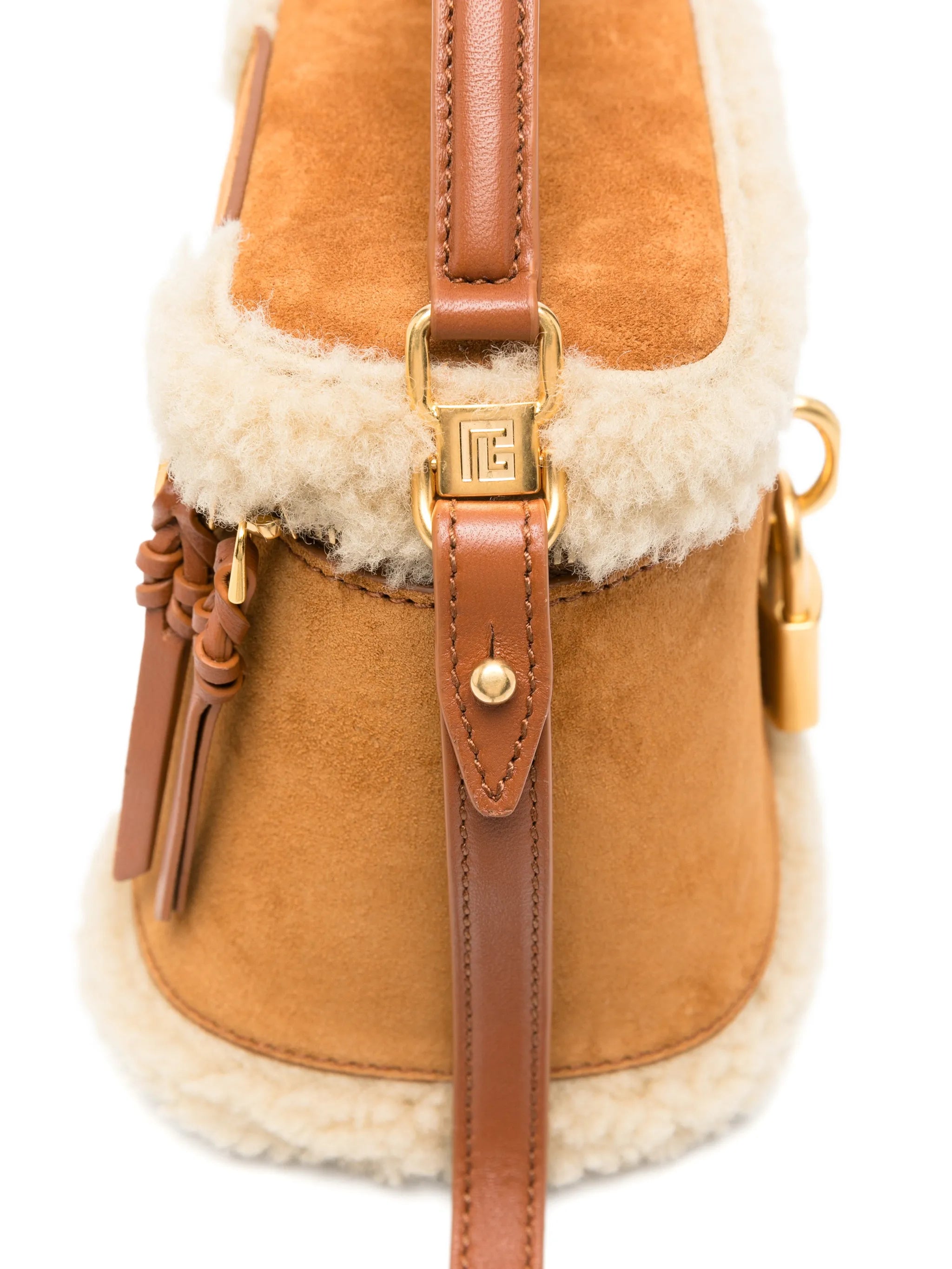 Pulse Vanity shearling-trim top handle bag