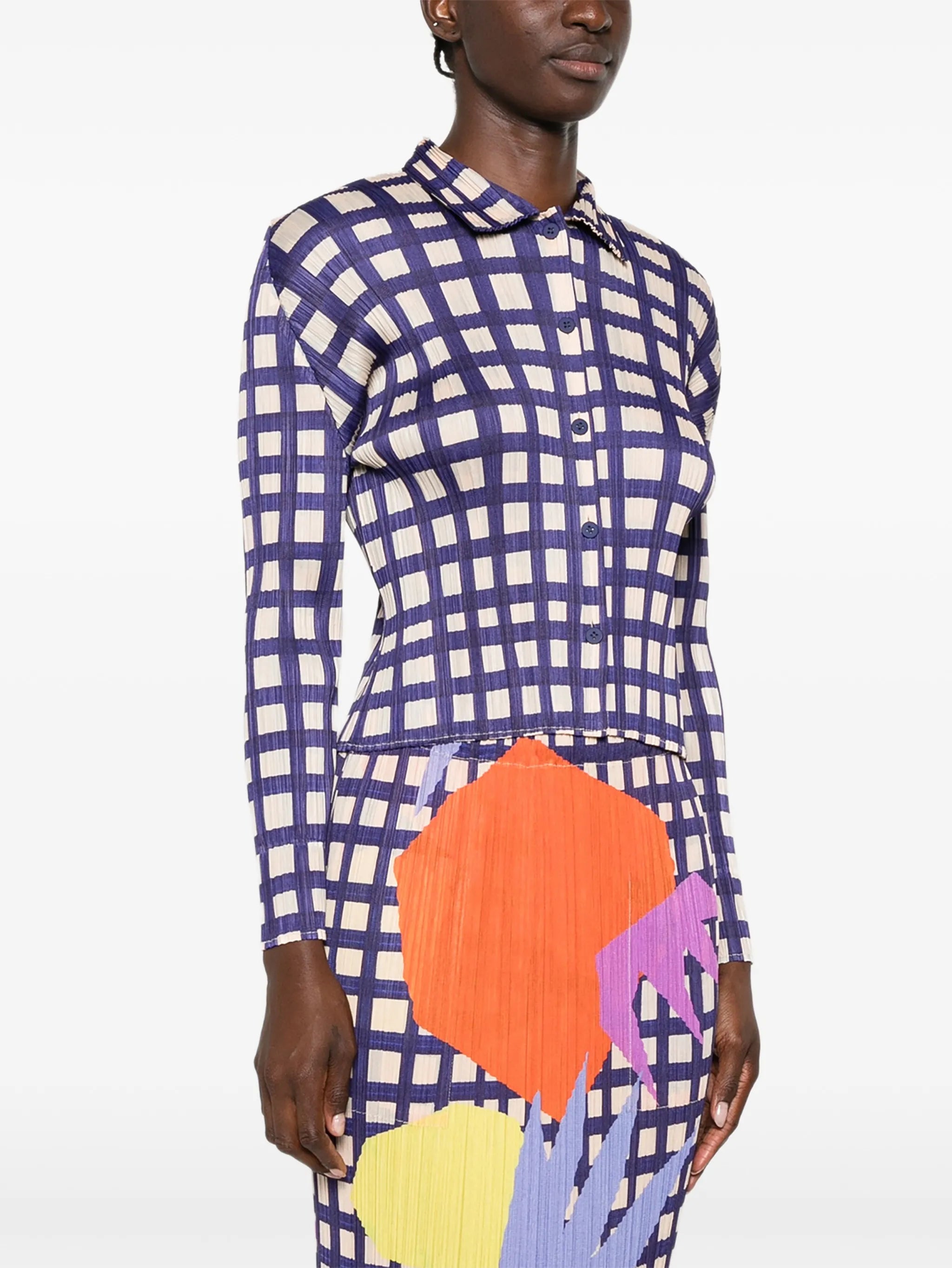 Basket plissé-effect checked shirt