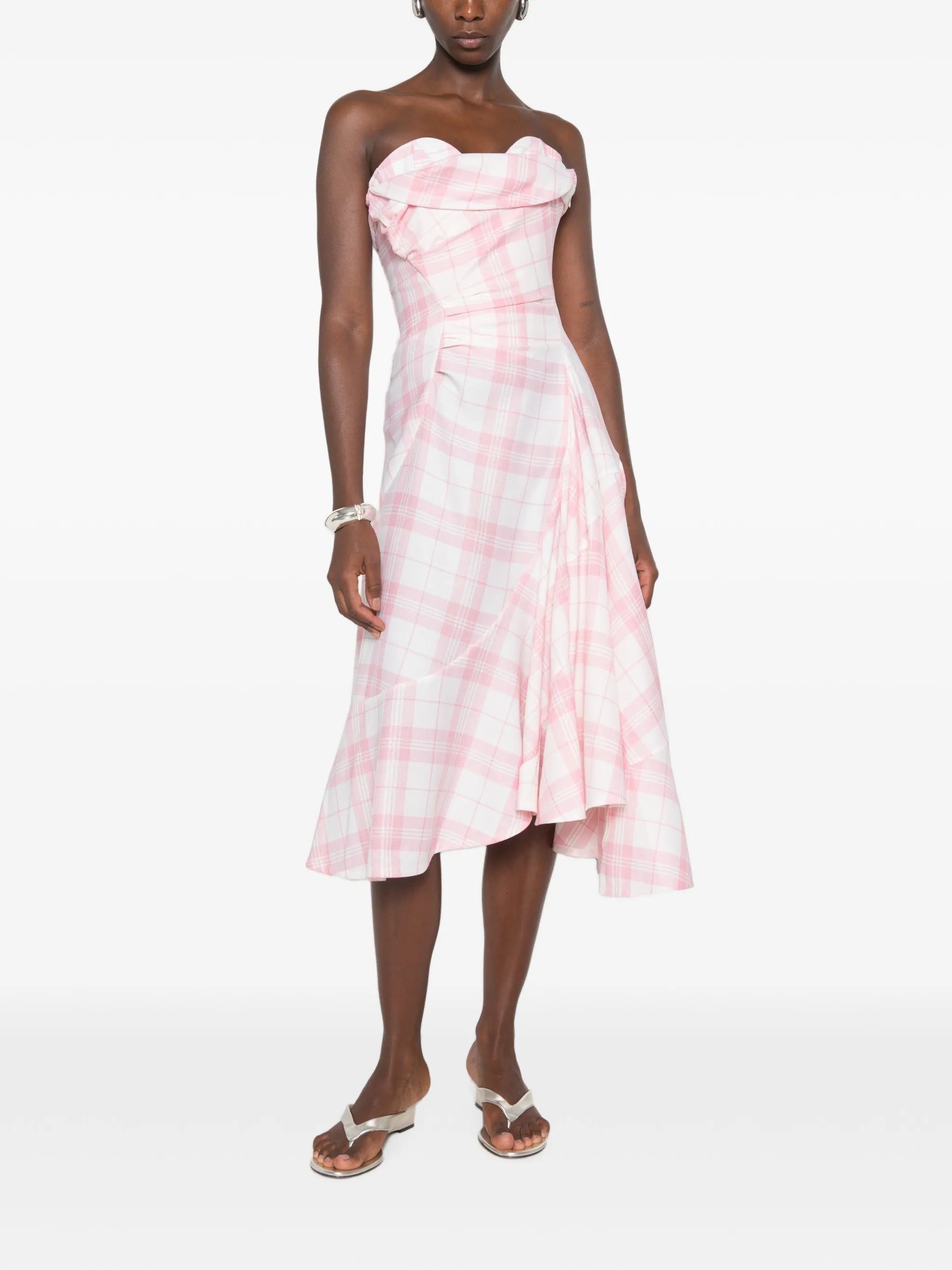 Spiral check-print midi dress