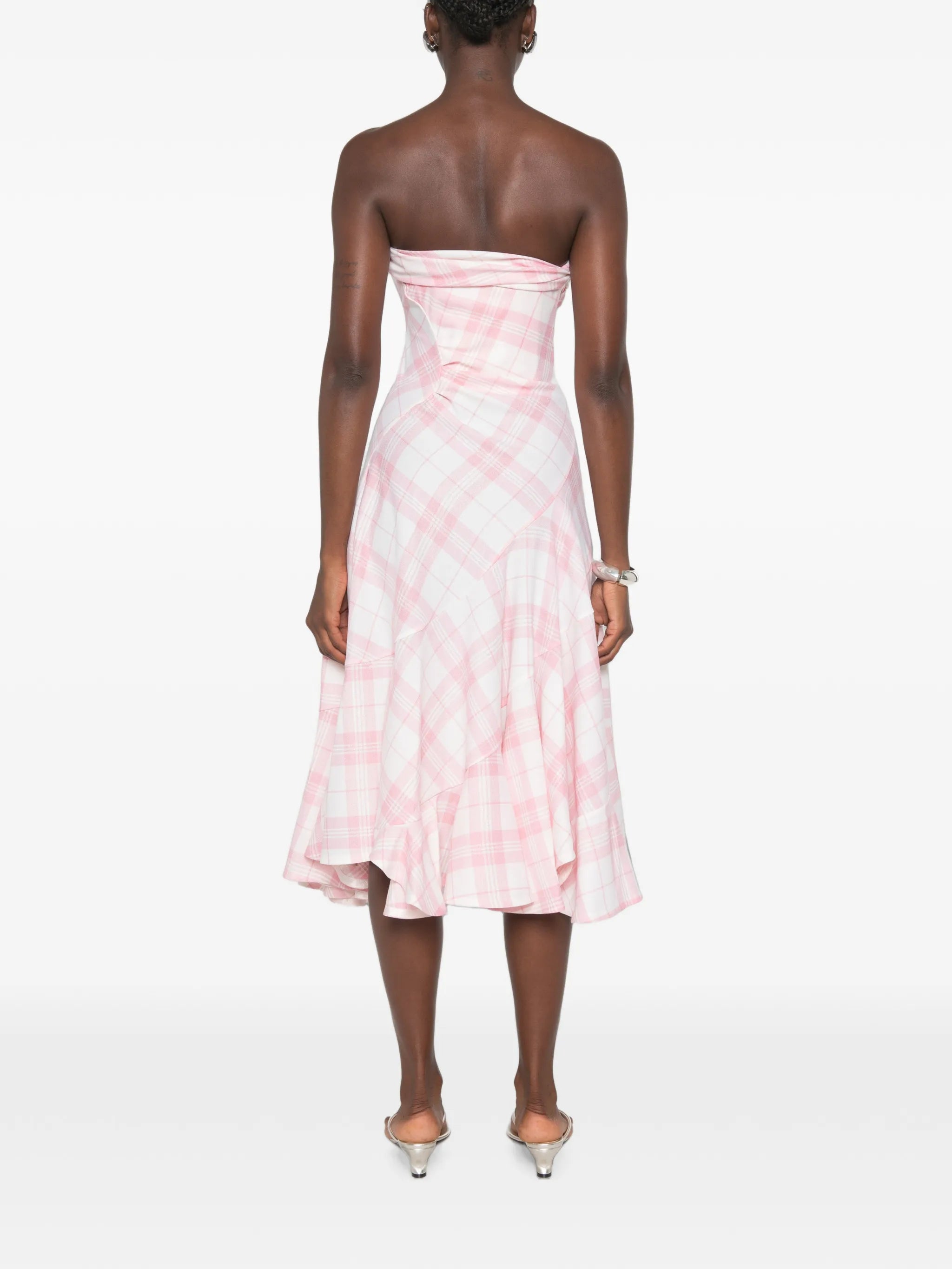 Spiral check-print midi dress