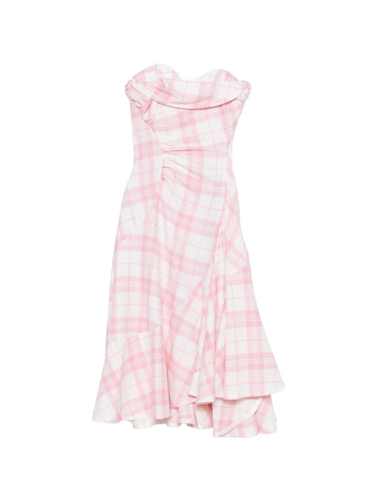 Spiral check-print midi dress
