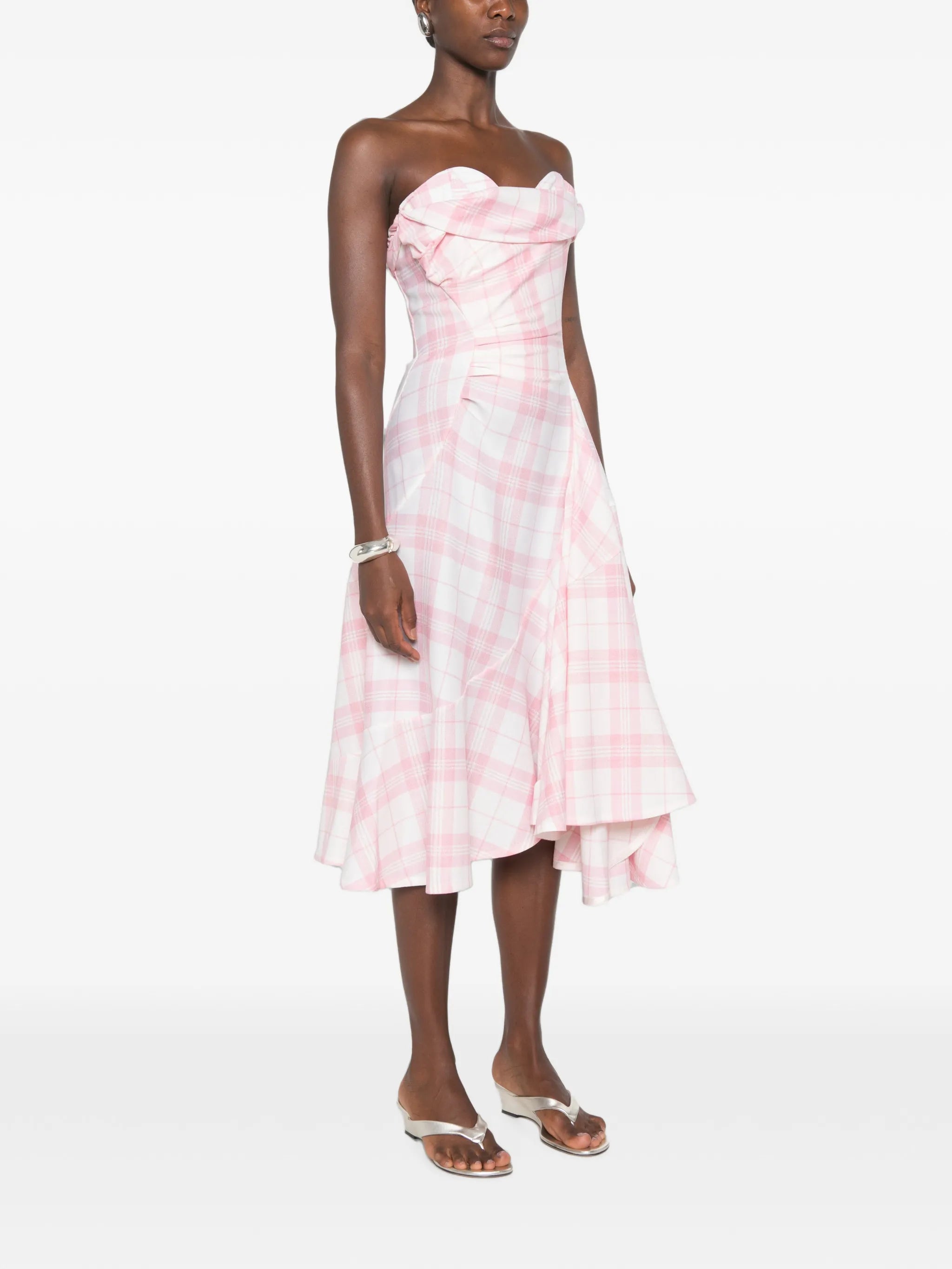 Spiral check-print midi dress