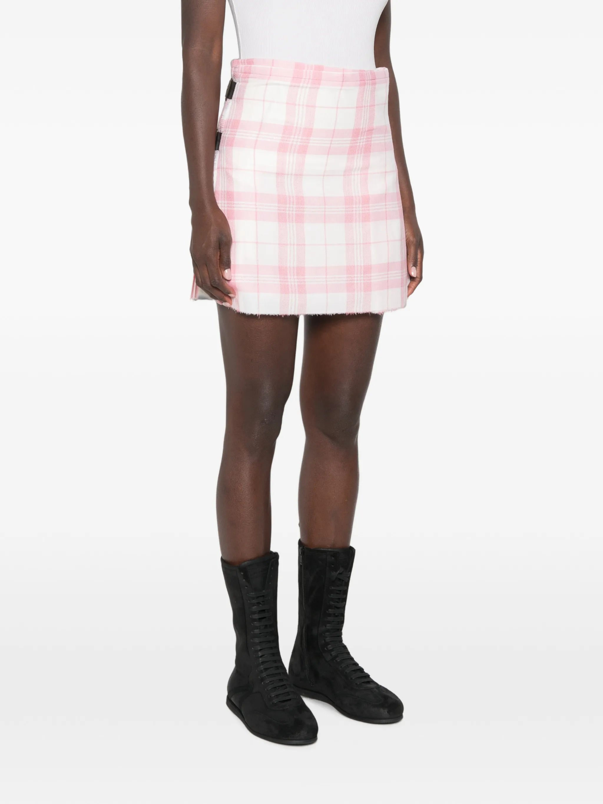 pleated checked mini skirt