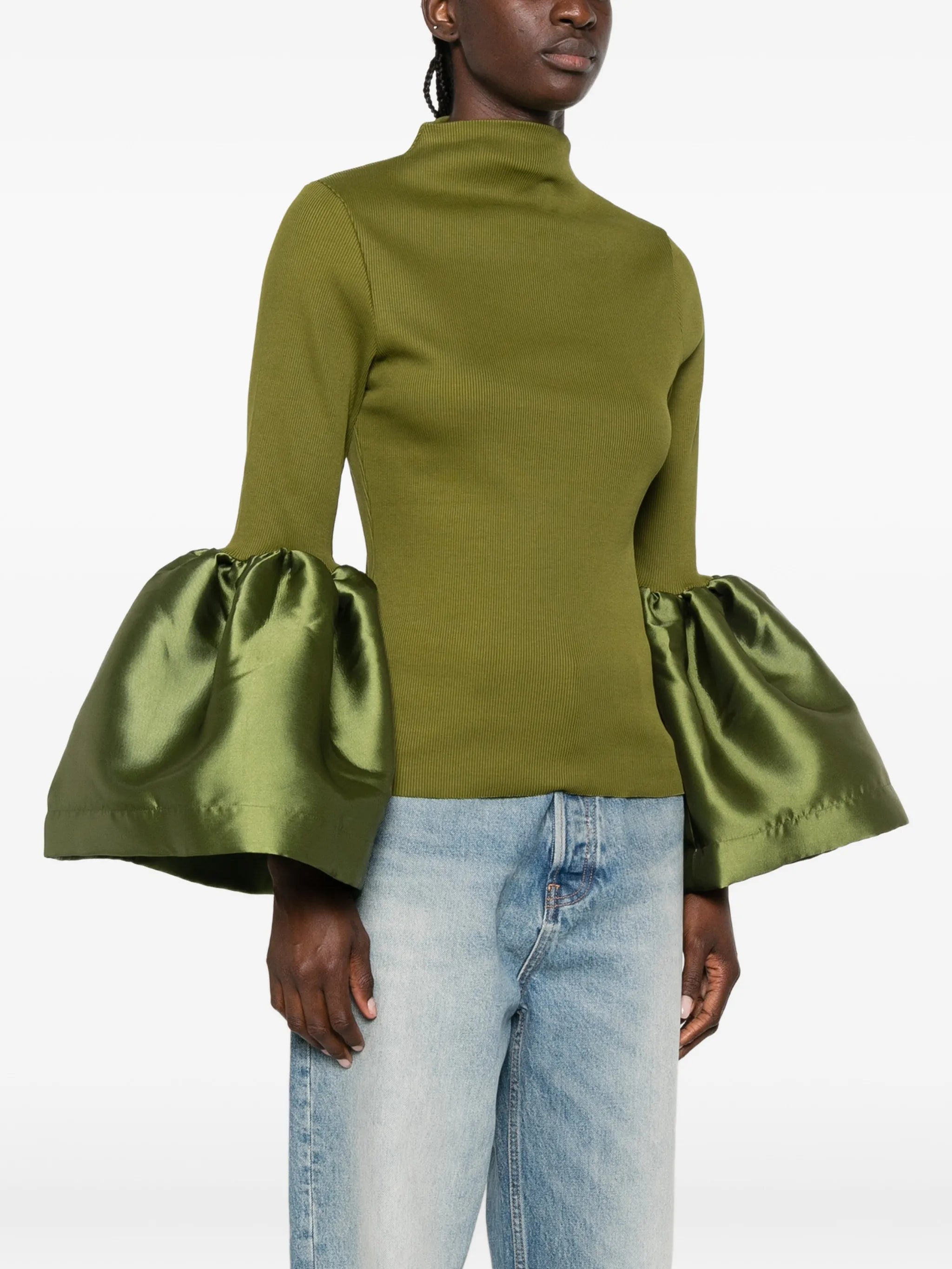ribbed puff-sleeve top