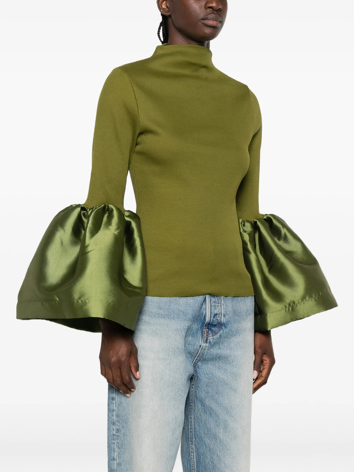 ribbed puff-sleeve top