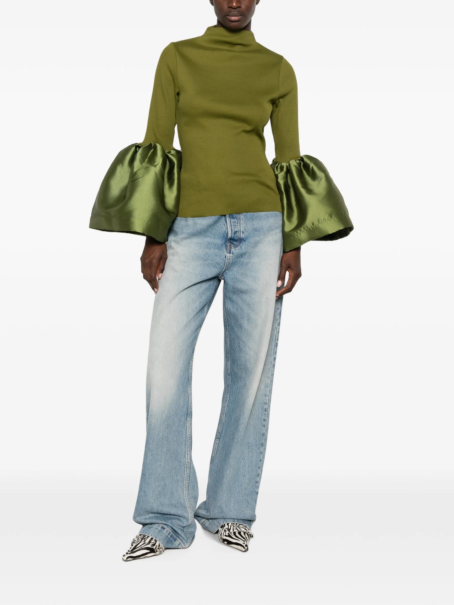 ribbed puff-sleeve top