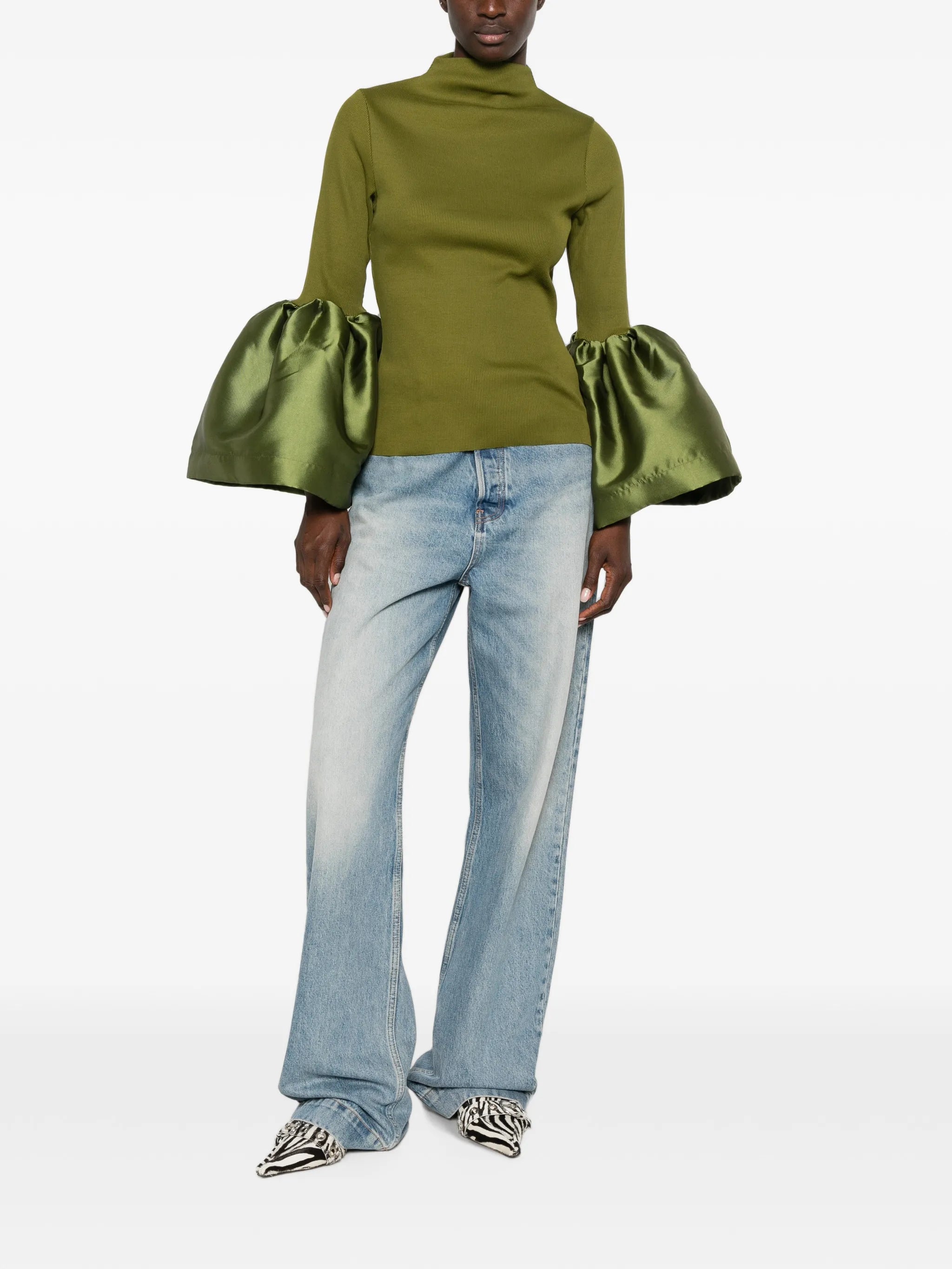 ribbed puff-sleeve top