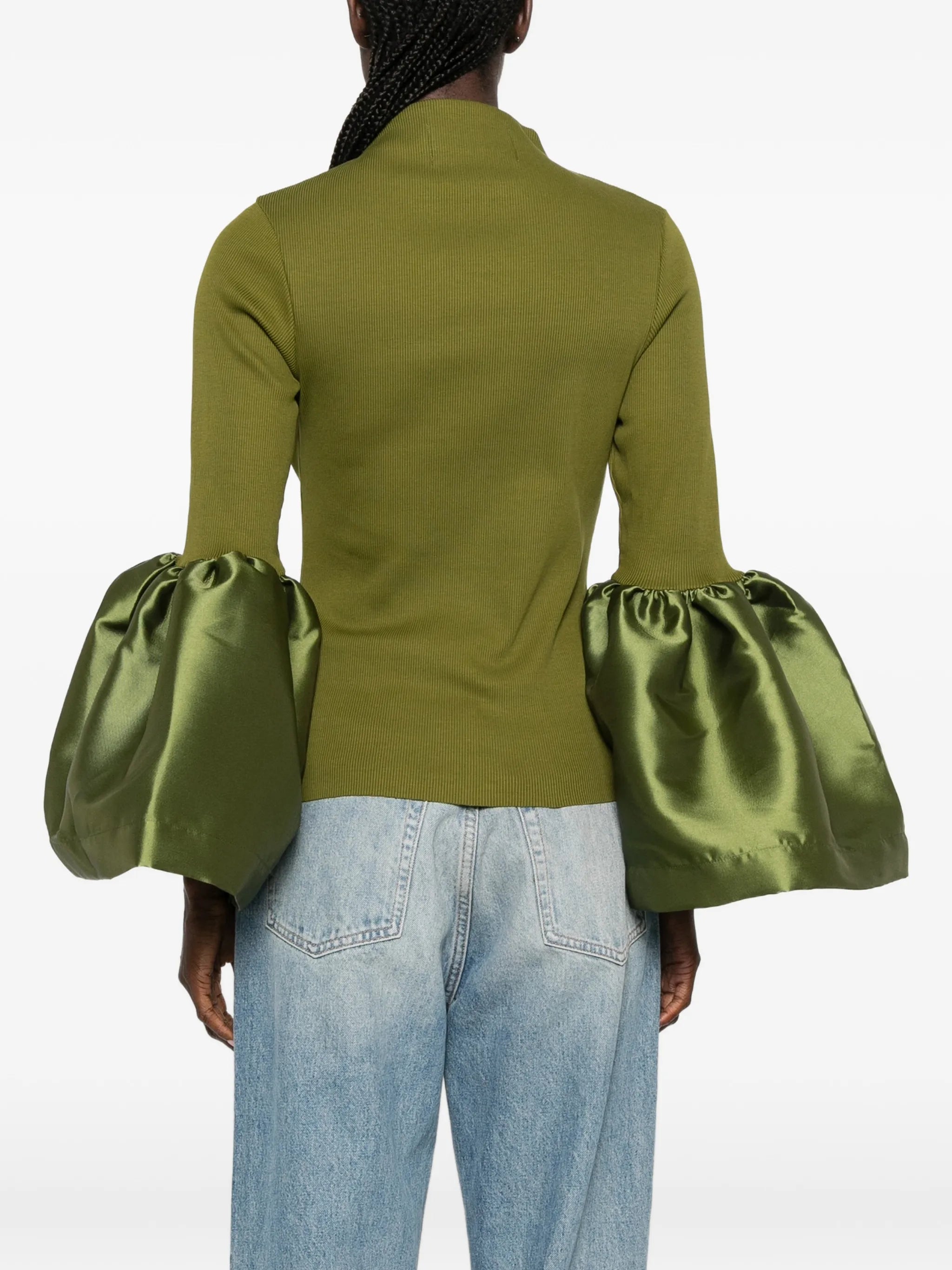 ribbed puff-sleeve top