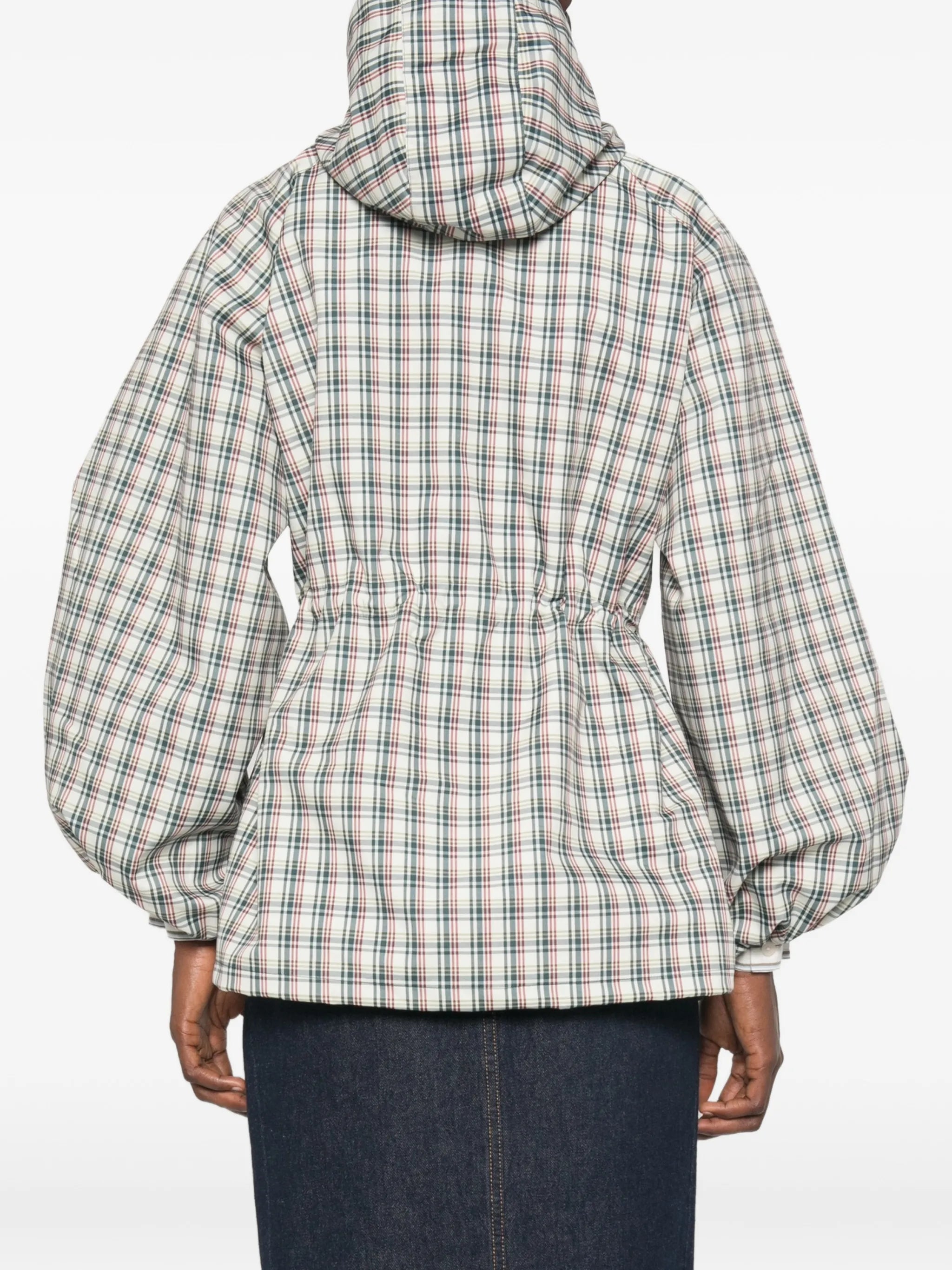Liu check drawstring raincoat