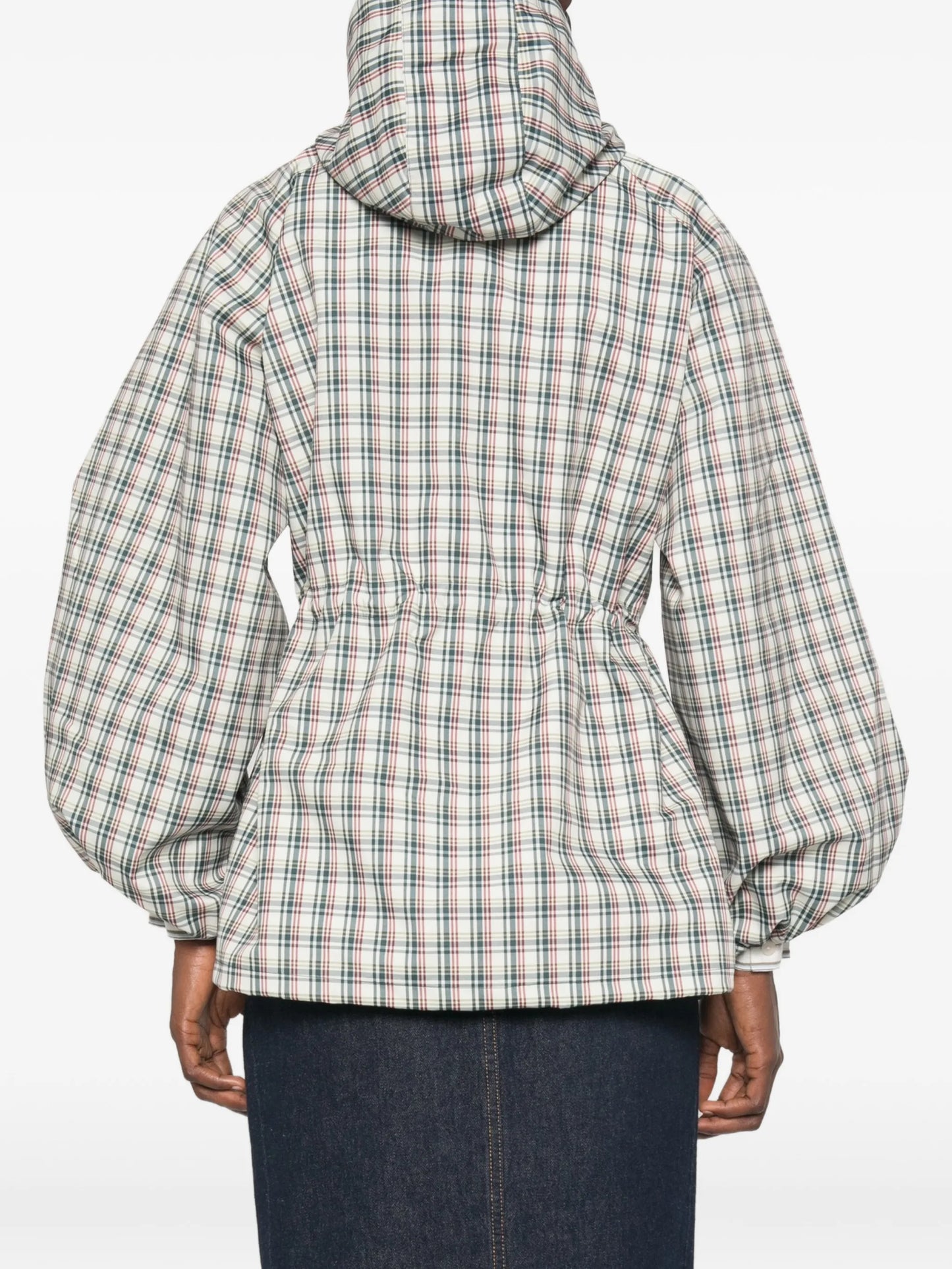 Liu check drawstring raincoat