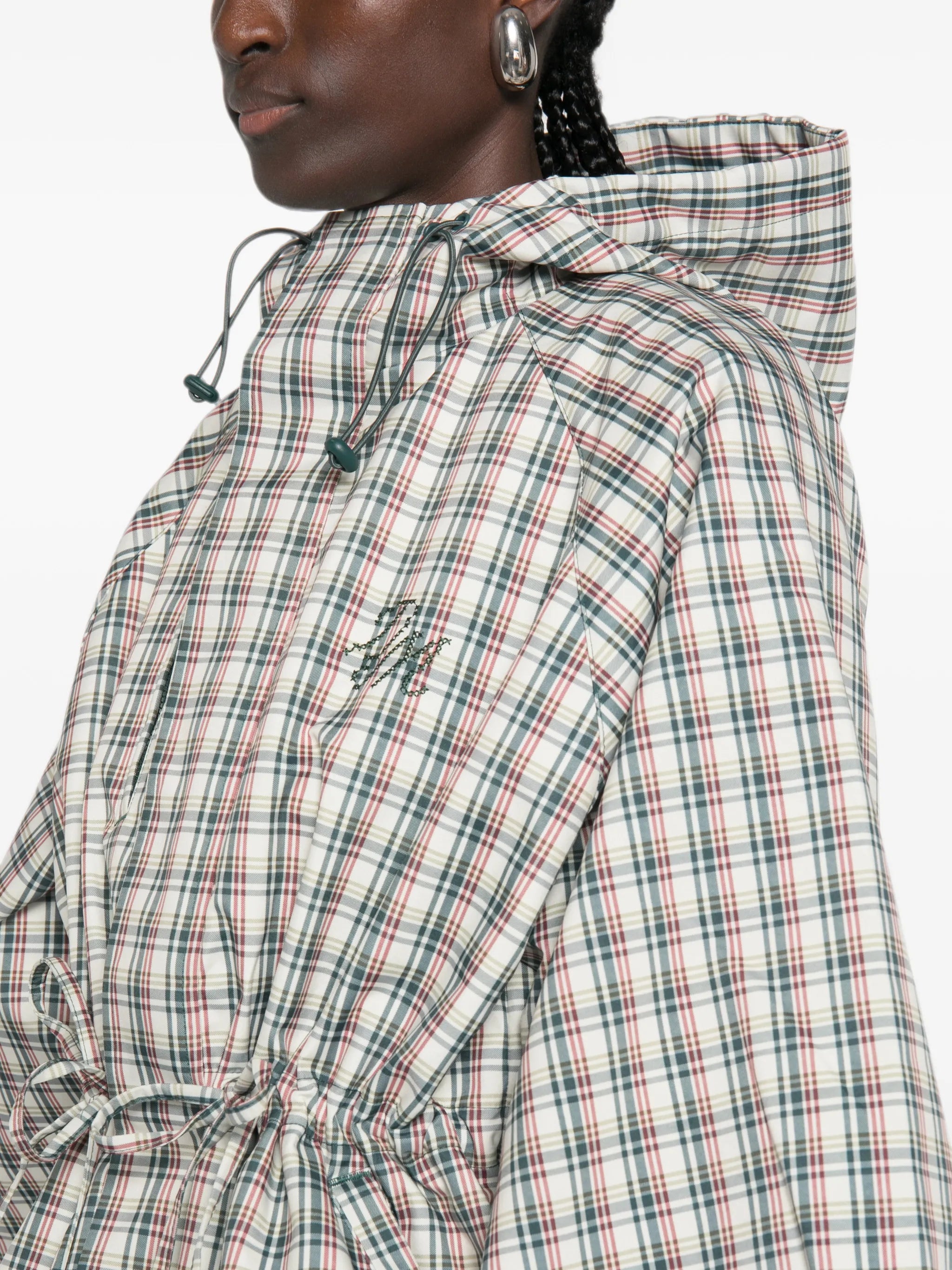 Liu check drawstring raincoat