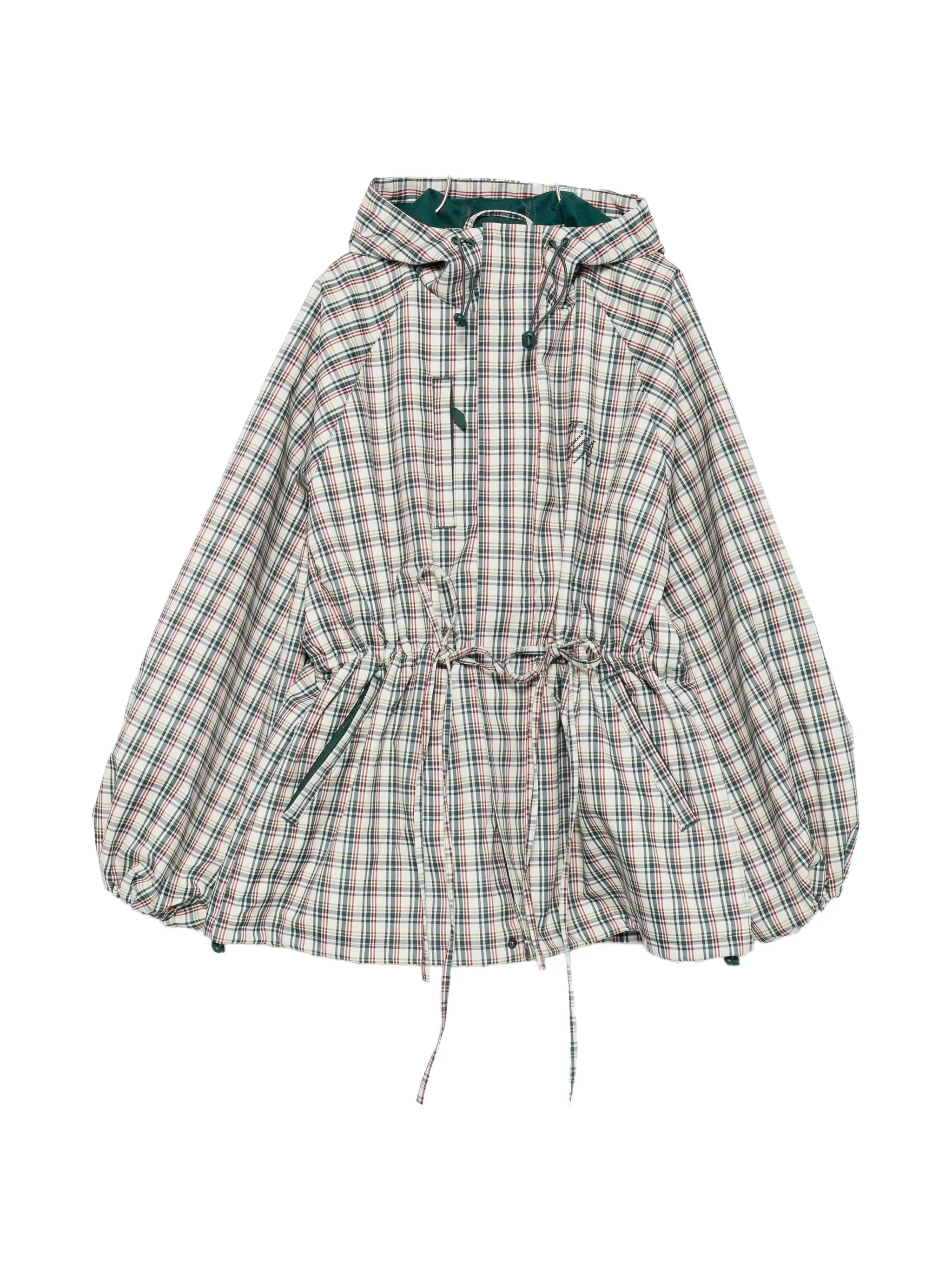 Liu check drawstring raincoat
