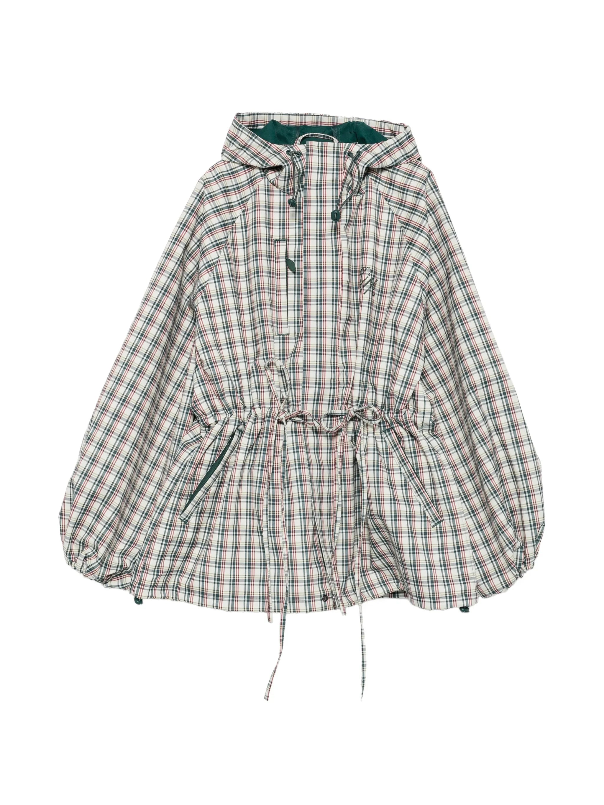 Liu check drawstring raincoat