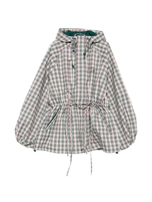 Liu check drawstring raincoat