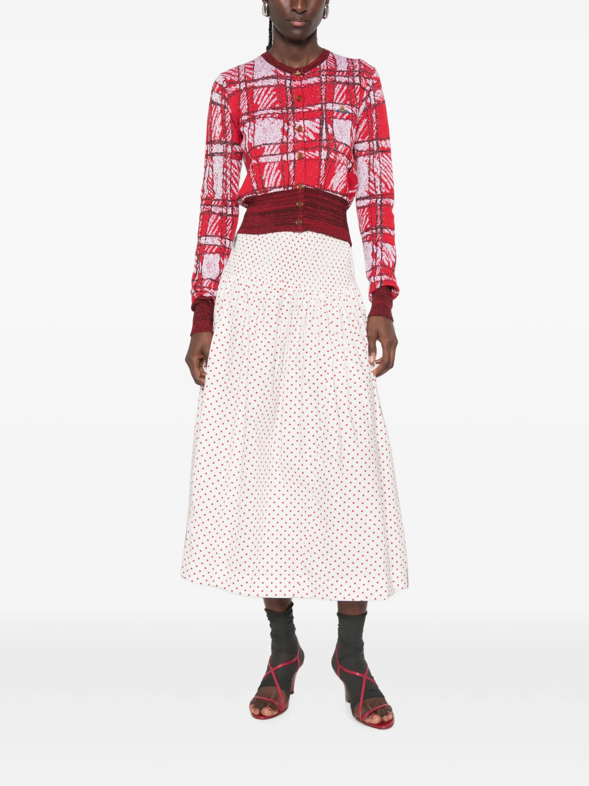 Layla polka-dot smocked midi skirt