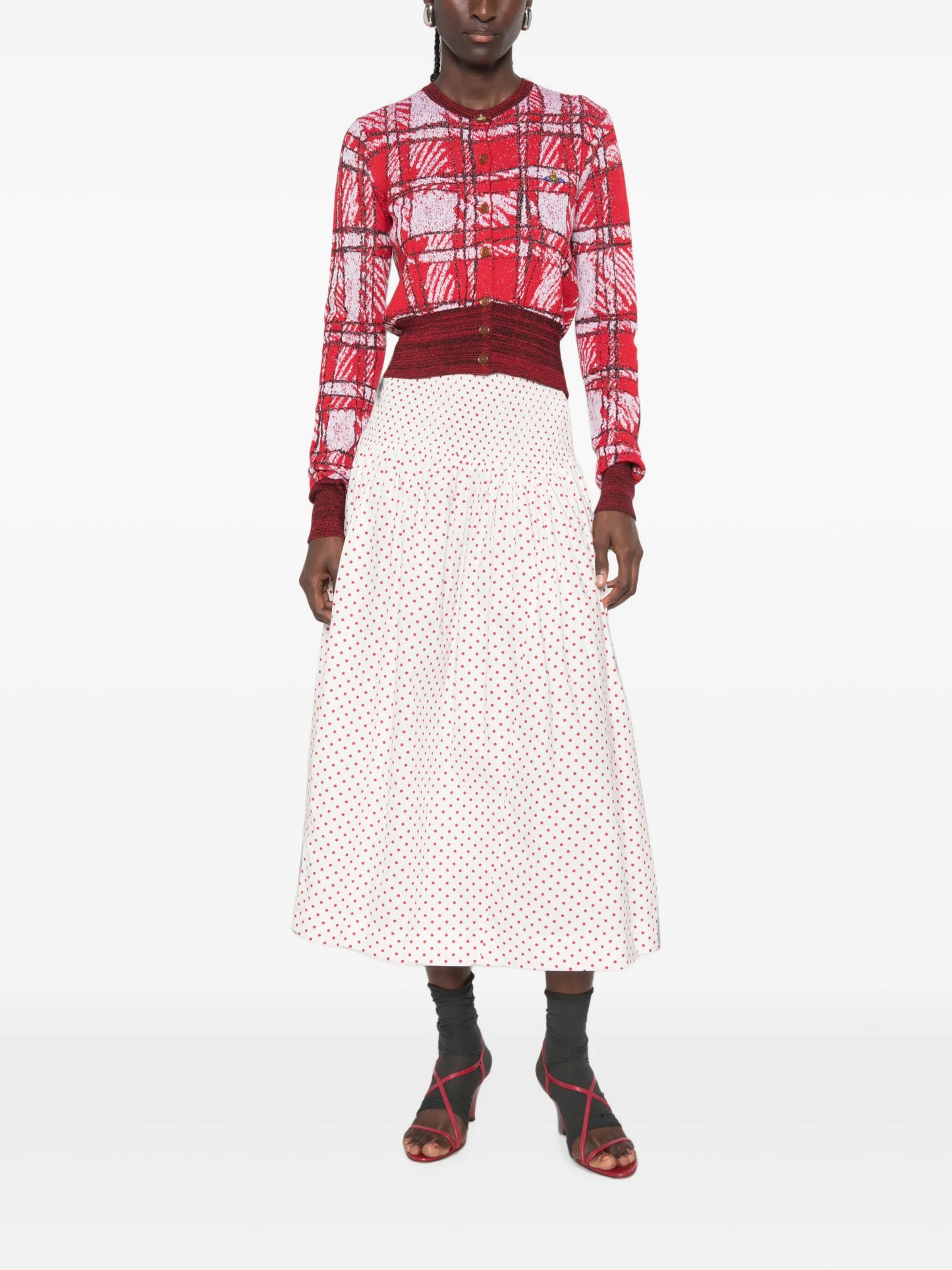 Layla polka-dot smocked midi skirt