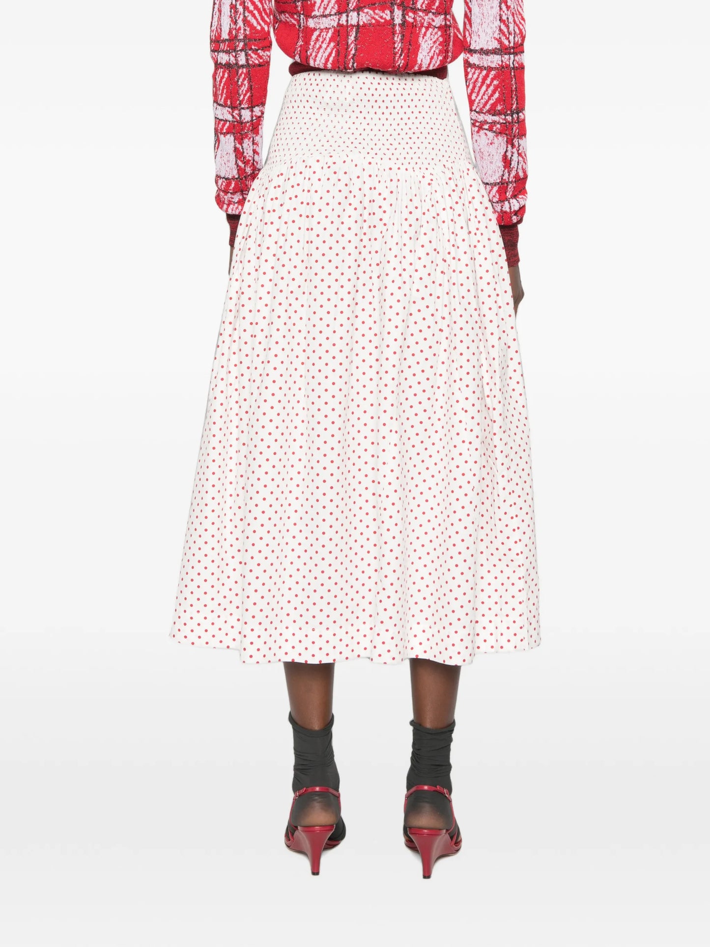 Layla polka-dot smocked midi skirt