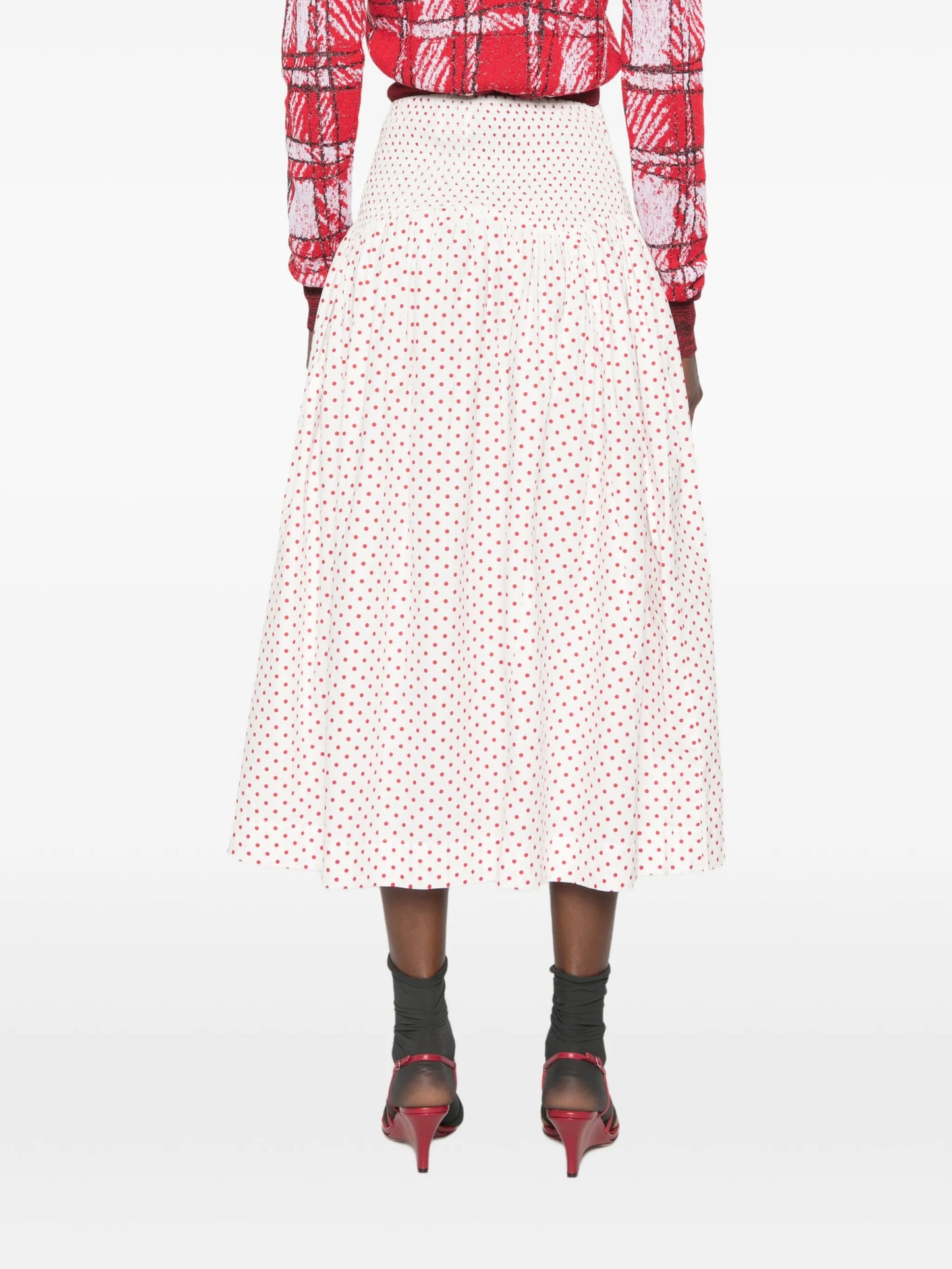 Layla polka-dot smocked midi skirt