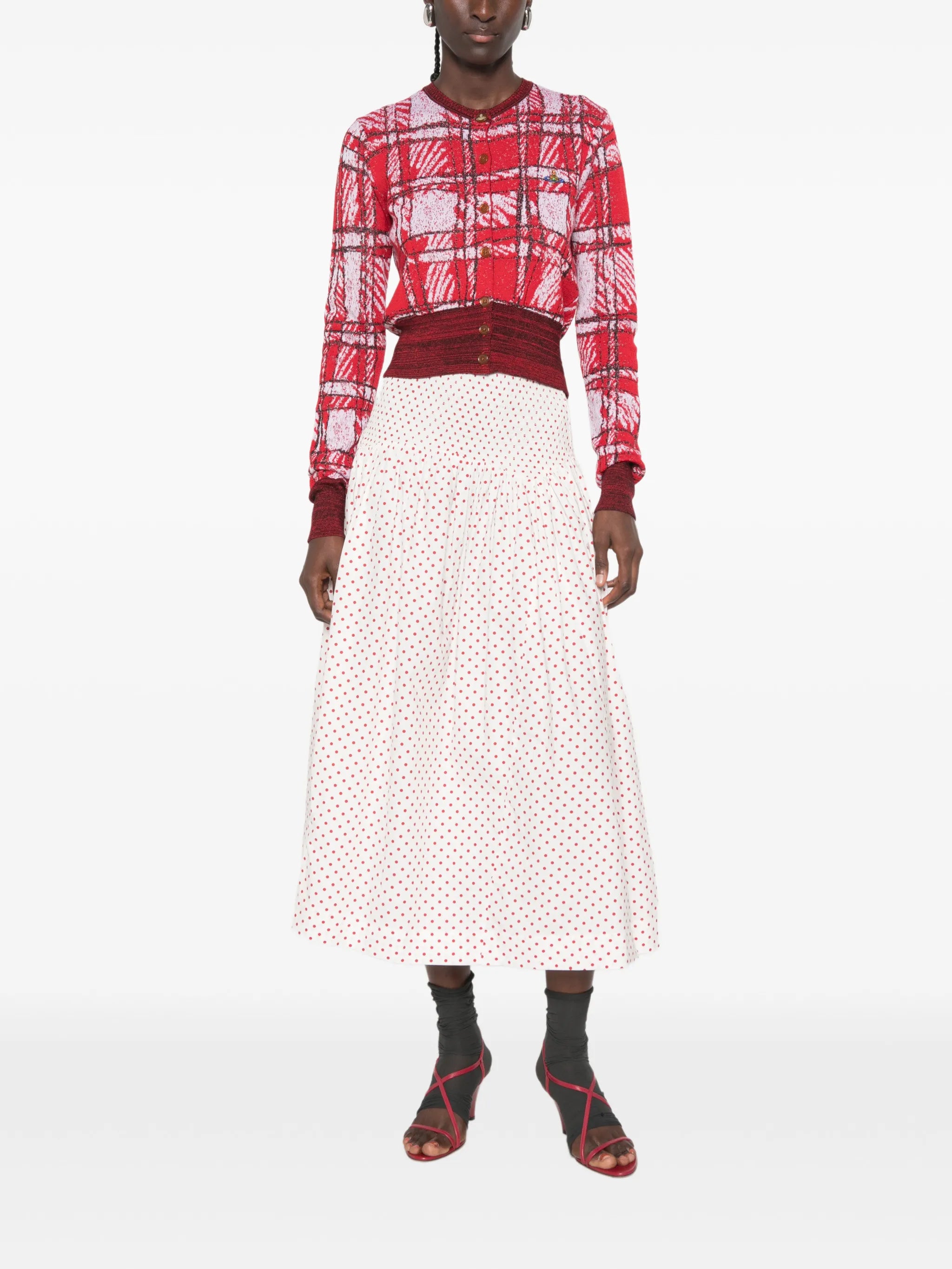 Layla polka-dot smocked midi skirt