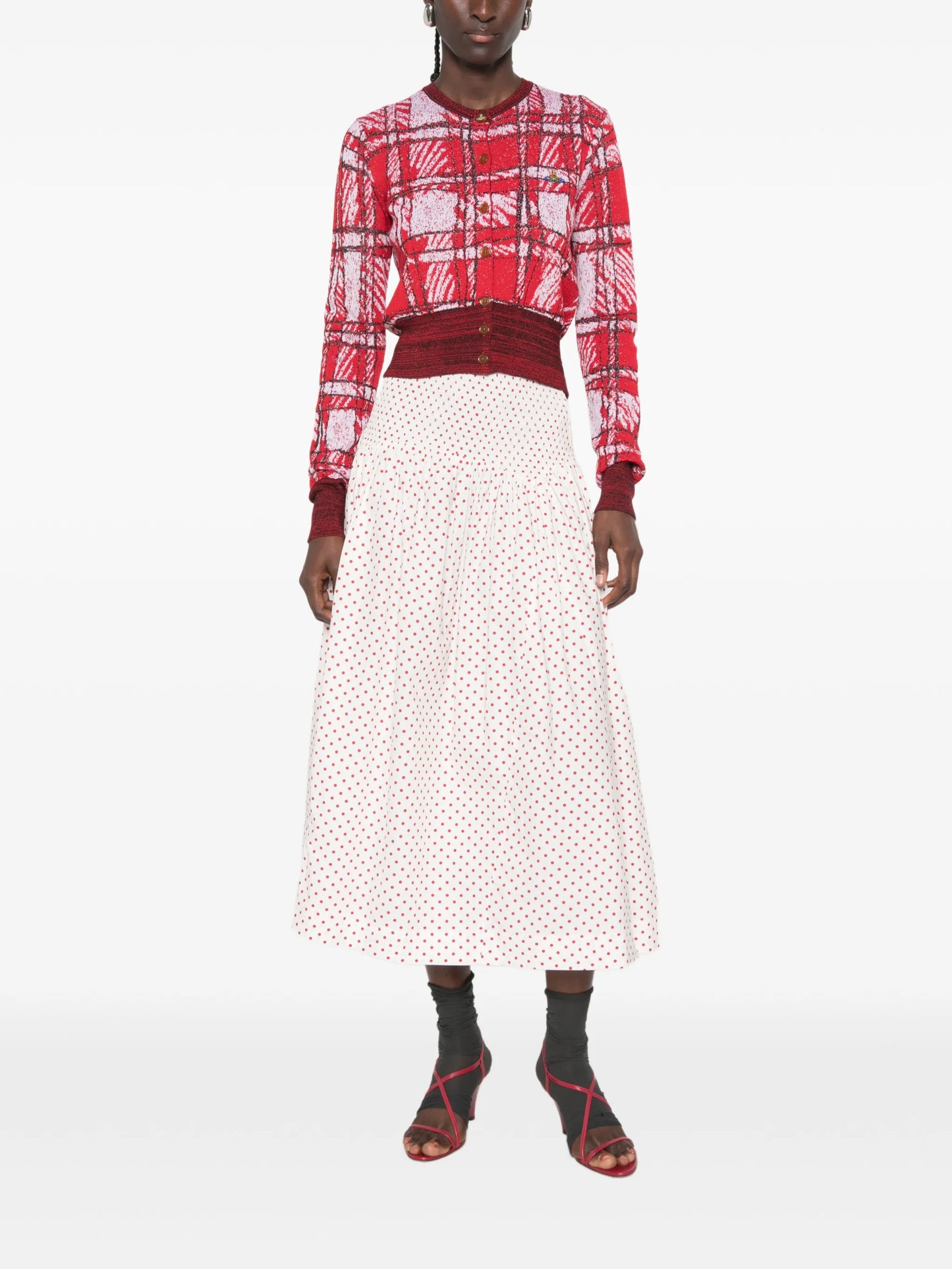 Layla polka-dot smocked midi skirt