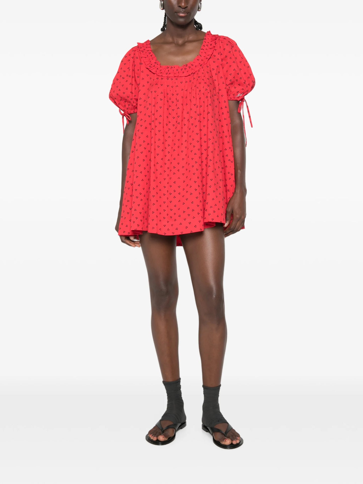Jemima ruffled cherry-print mini dress
