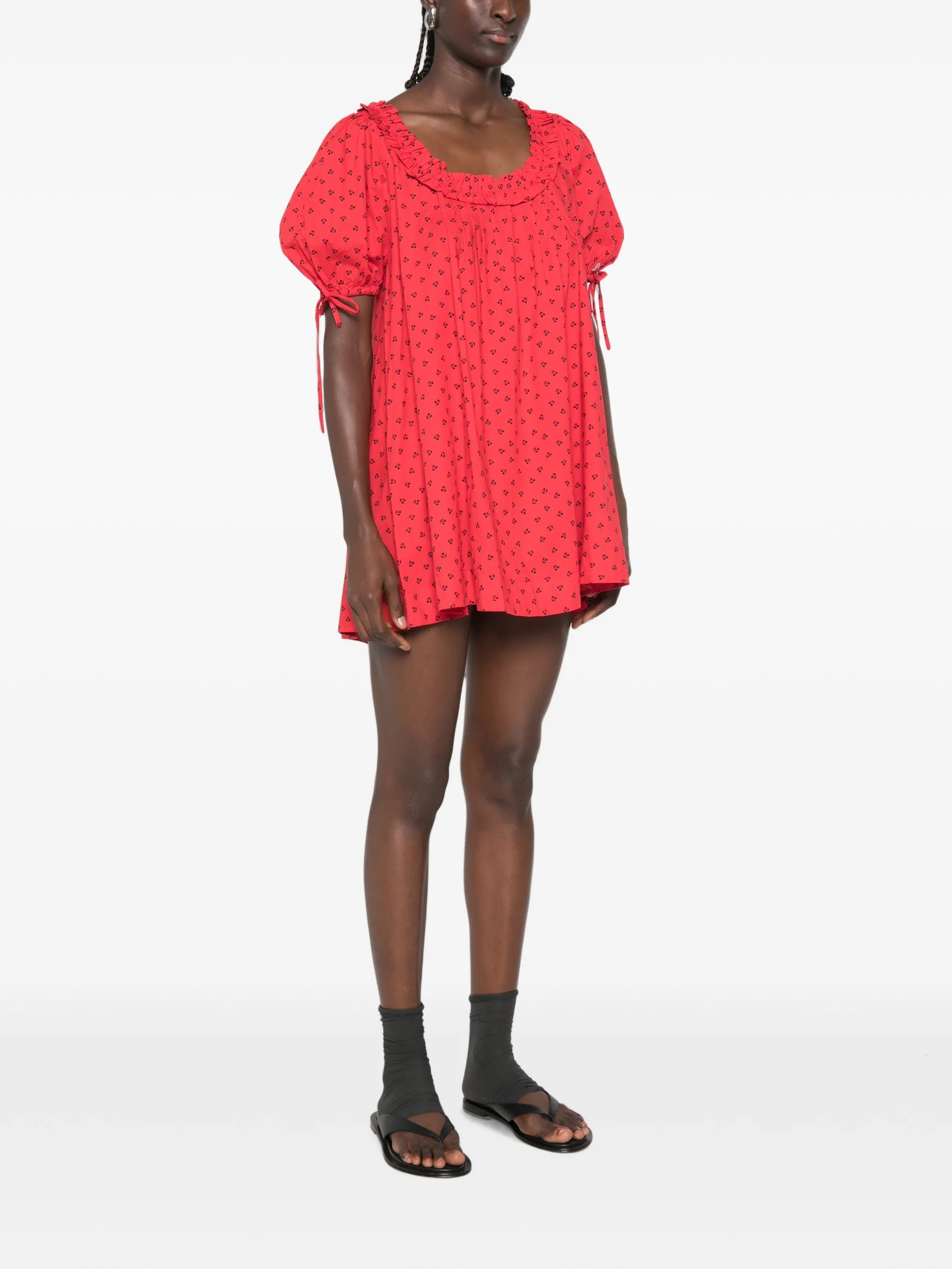Jemima ruffled cherry-print mini dress