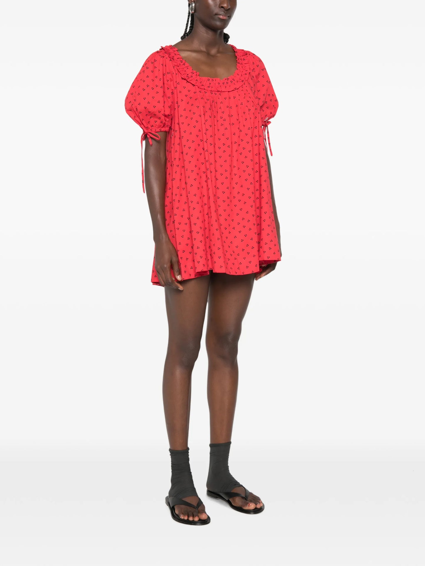 Jemima ruffled cherry-print mini dress