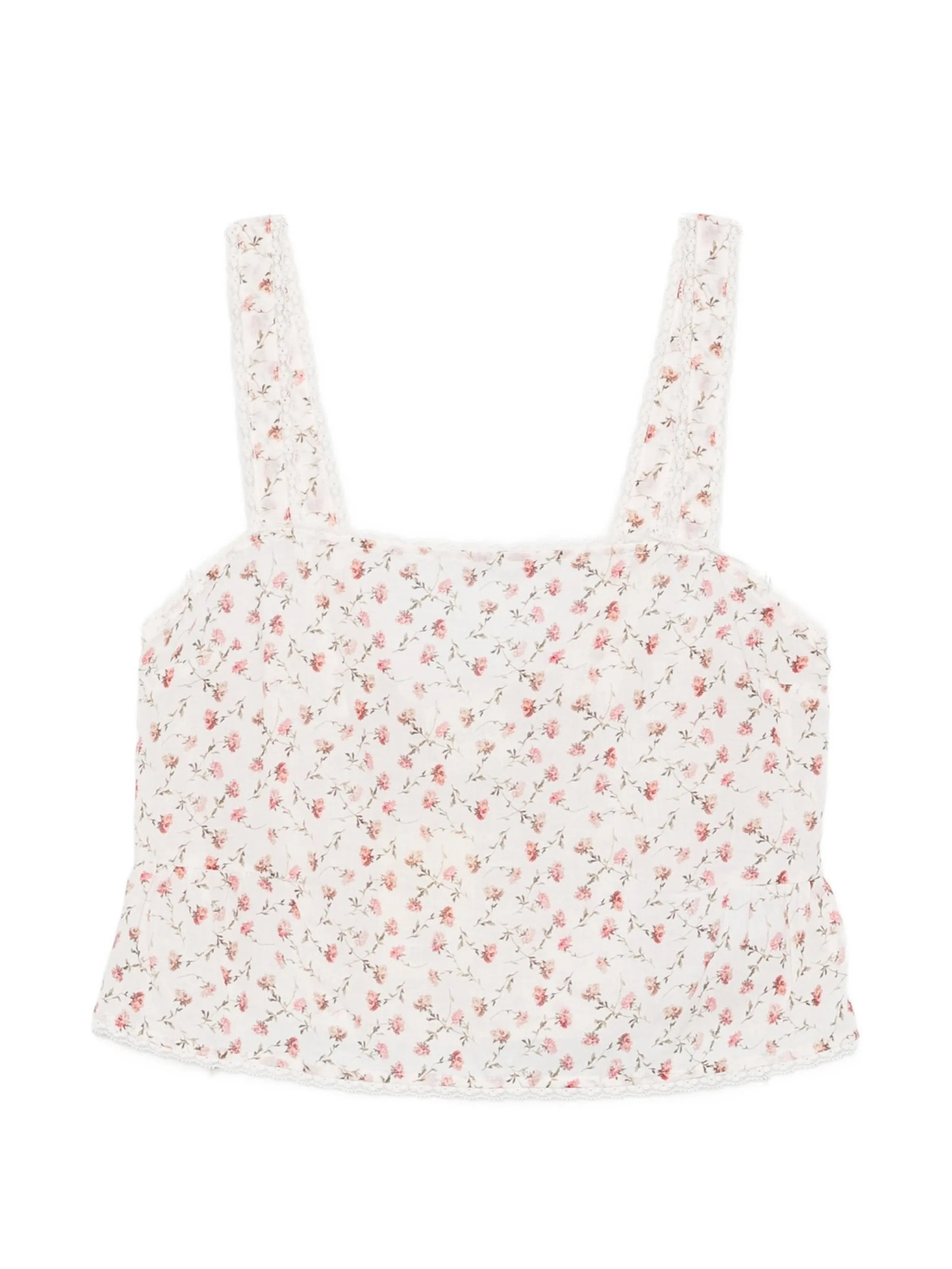 Charlotte floral-print lace-trim cotton tank top