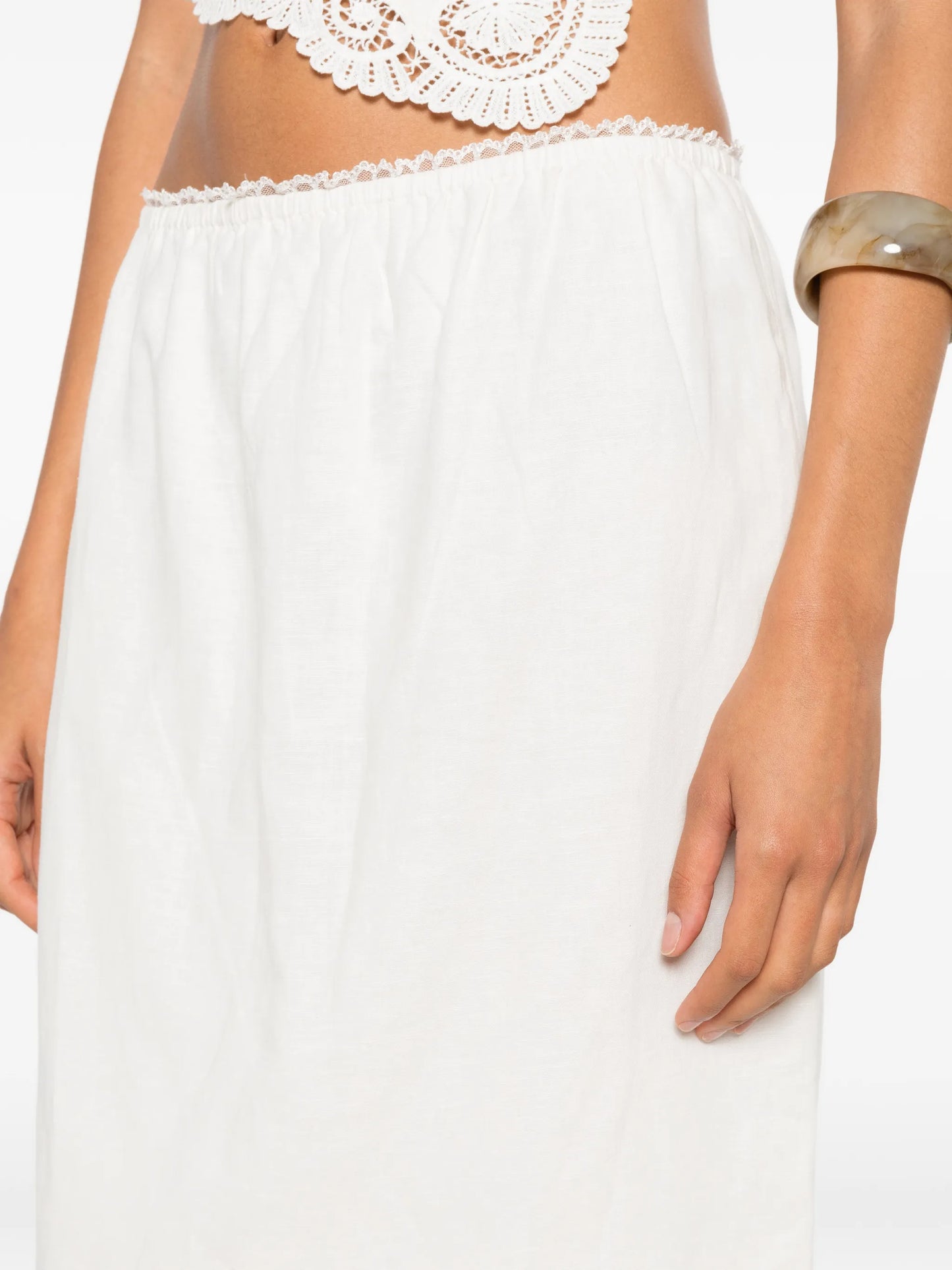 Darya lace-trim linen midi skirt
