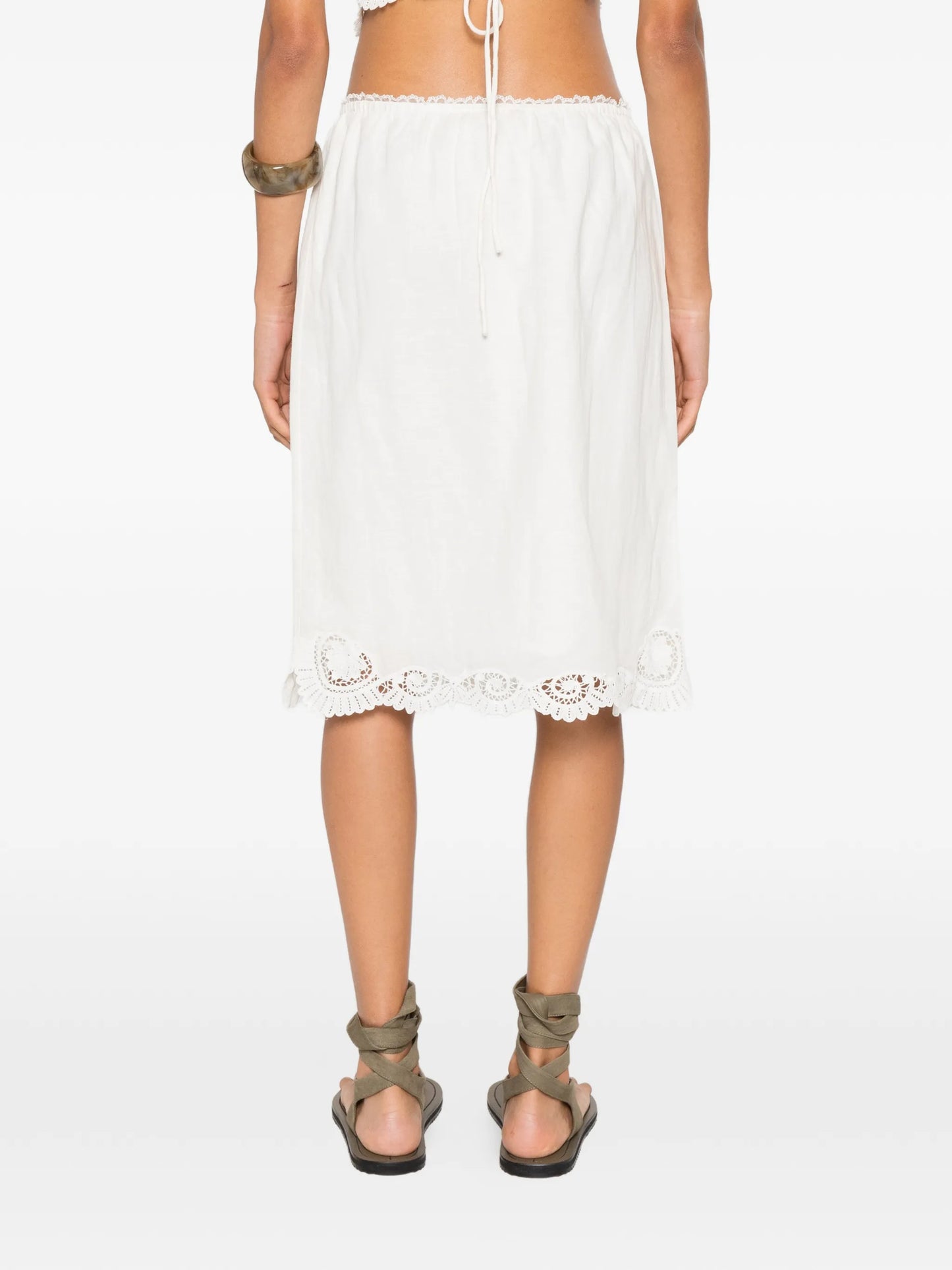 Darya lace-trim linen midi skirt