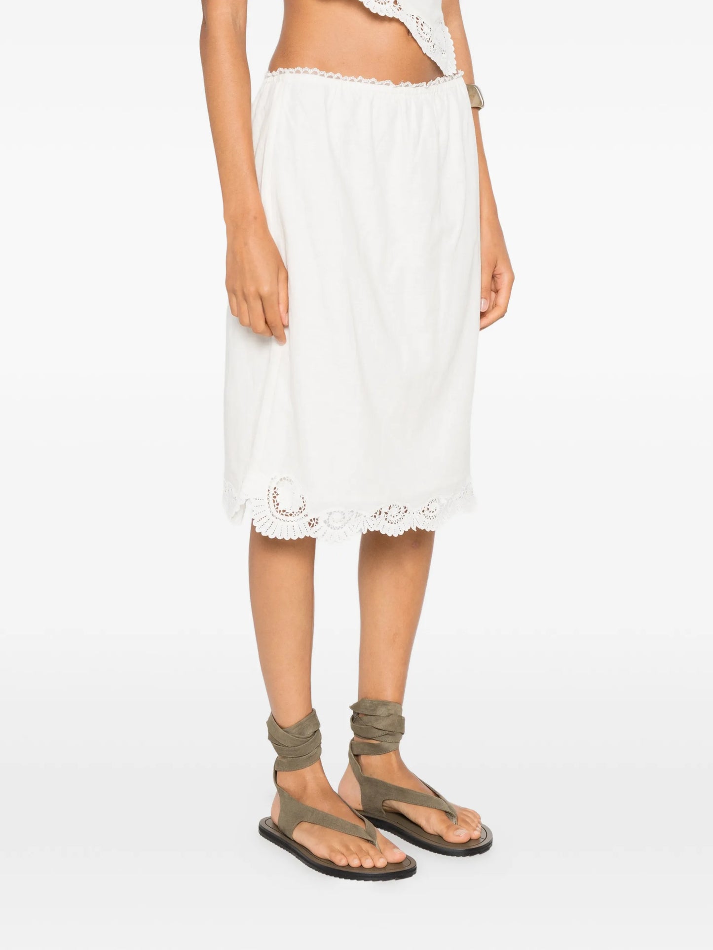 Darya lace-trim linen midi skirt