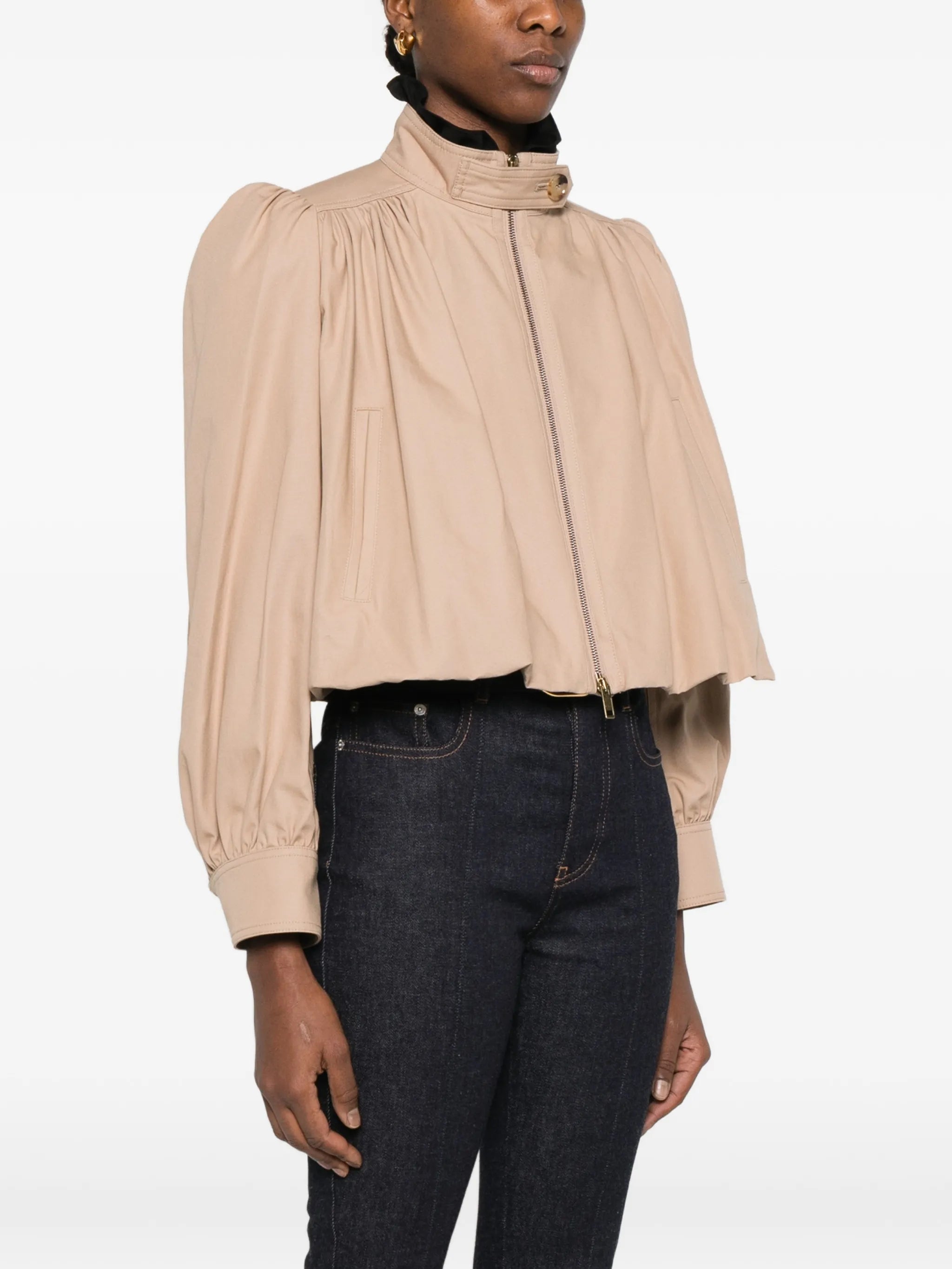 ruched high-neck jacket