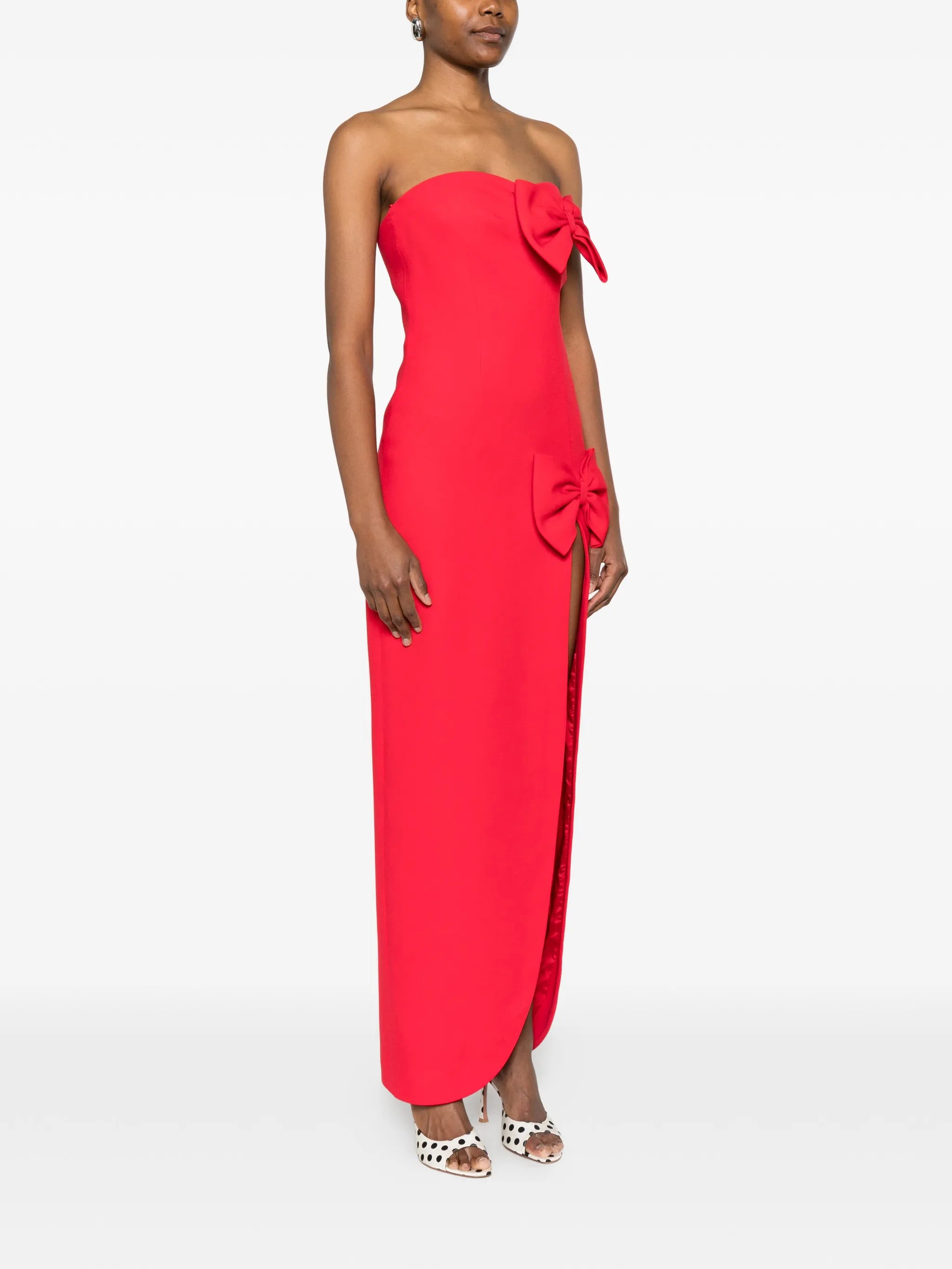 bow-embellishment slit-detail maxi dress