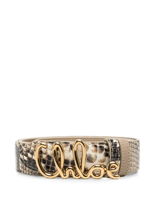 logo-buckle snake-effect belt