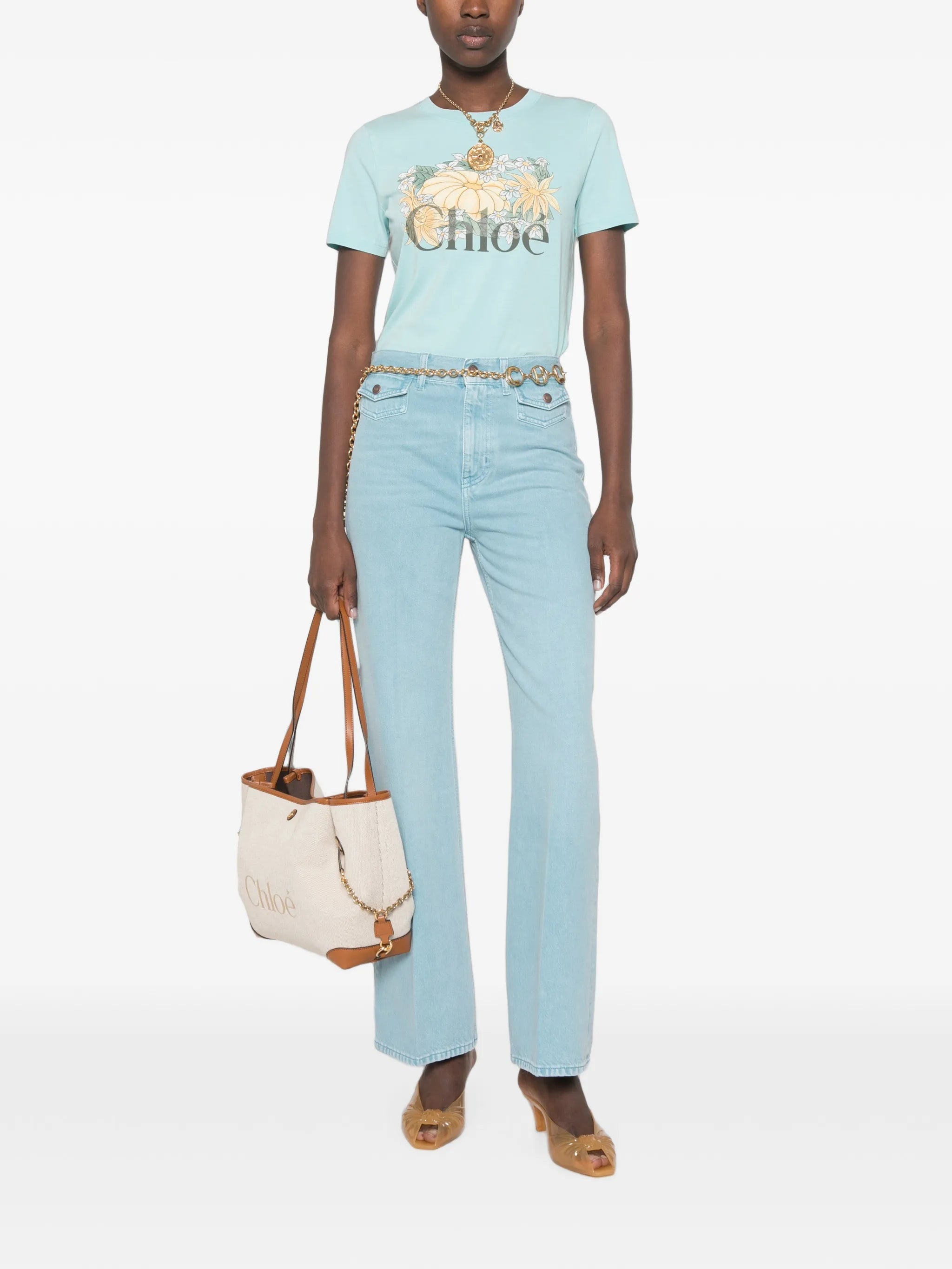 flower-print T-shirt