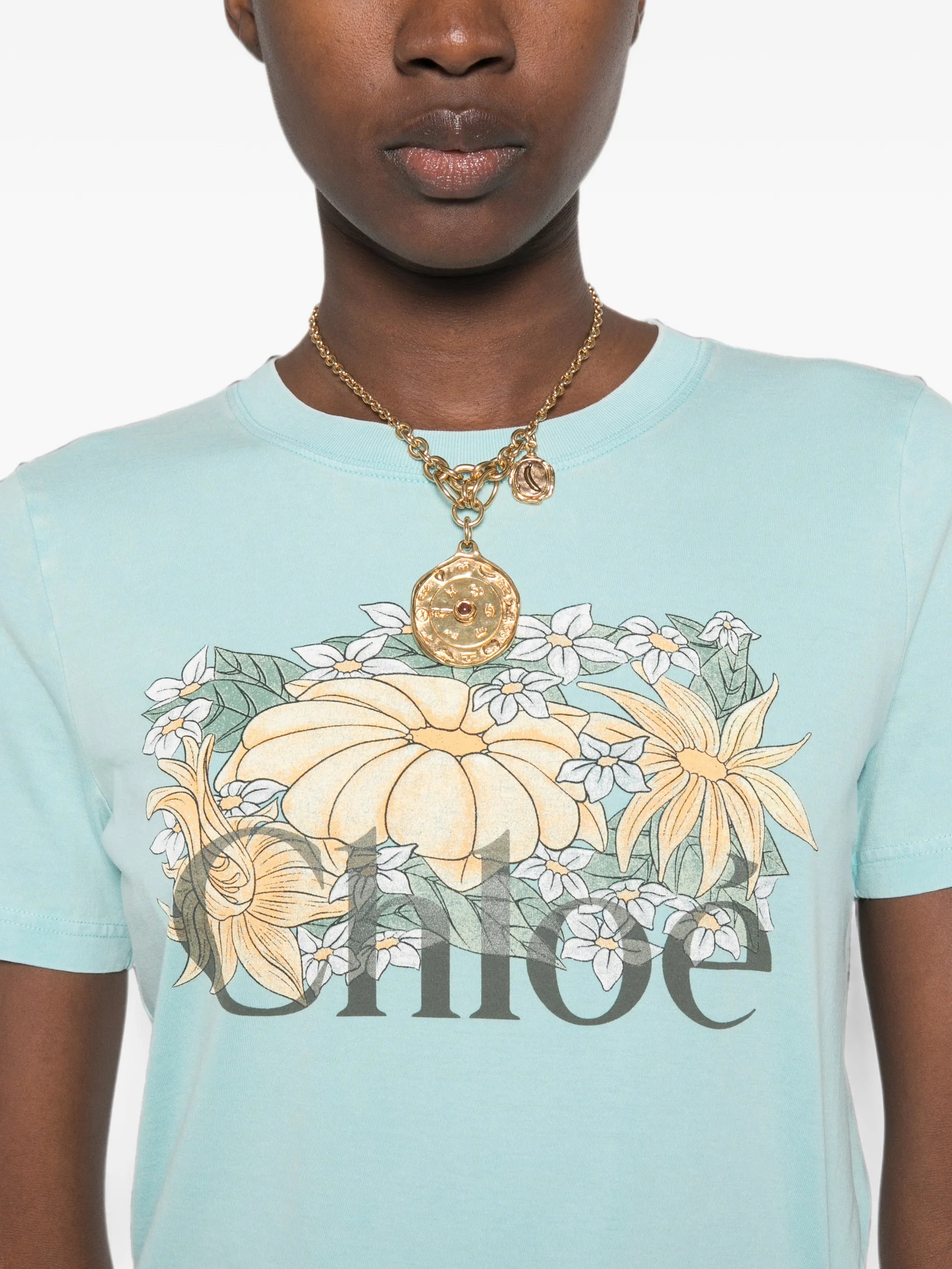 flower-print T-shirt