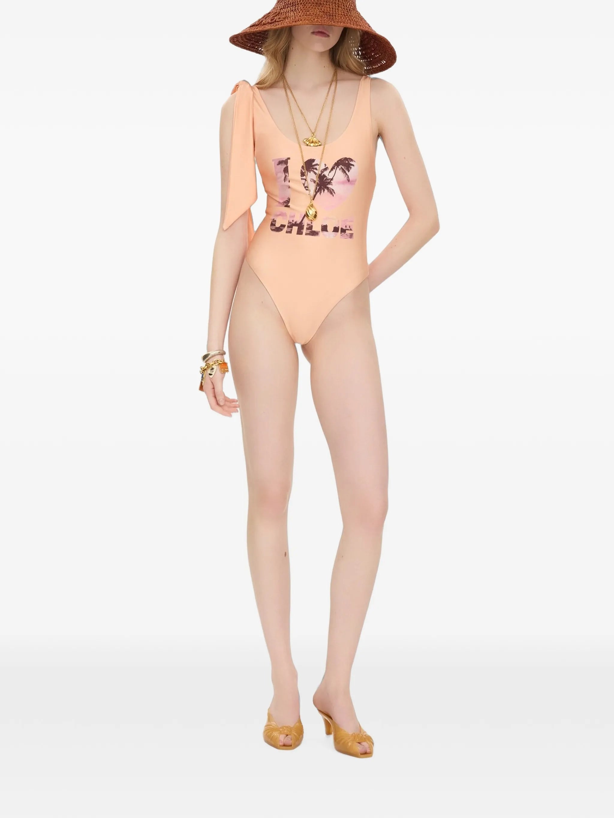 tie-strap one-piece logo swimsuit