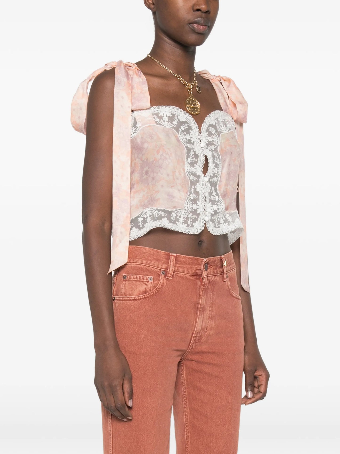 lace-trim floral-print top
