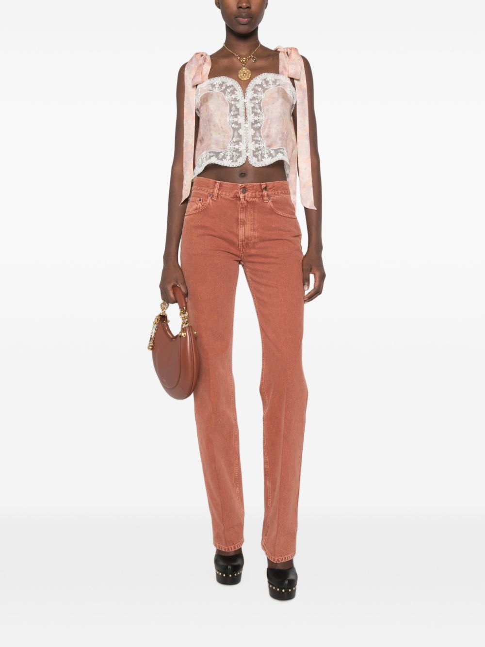lace-trim floral-print top