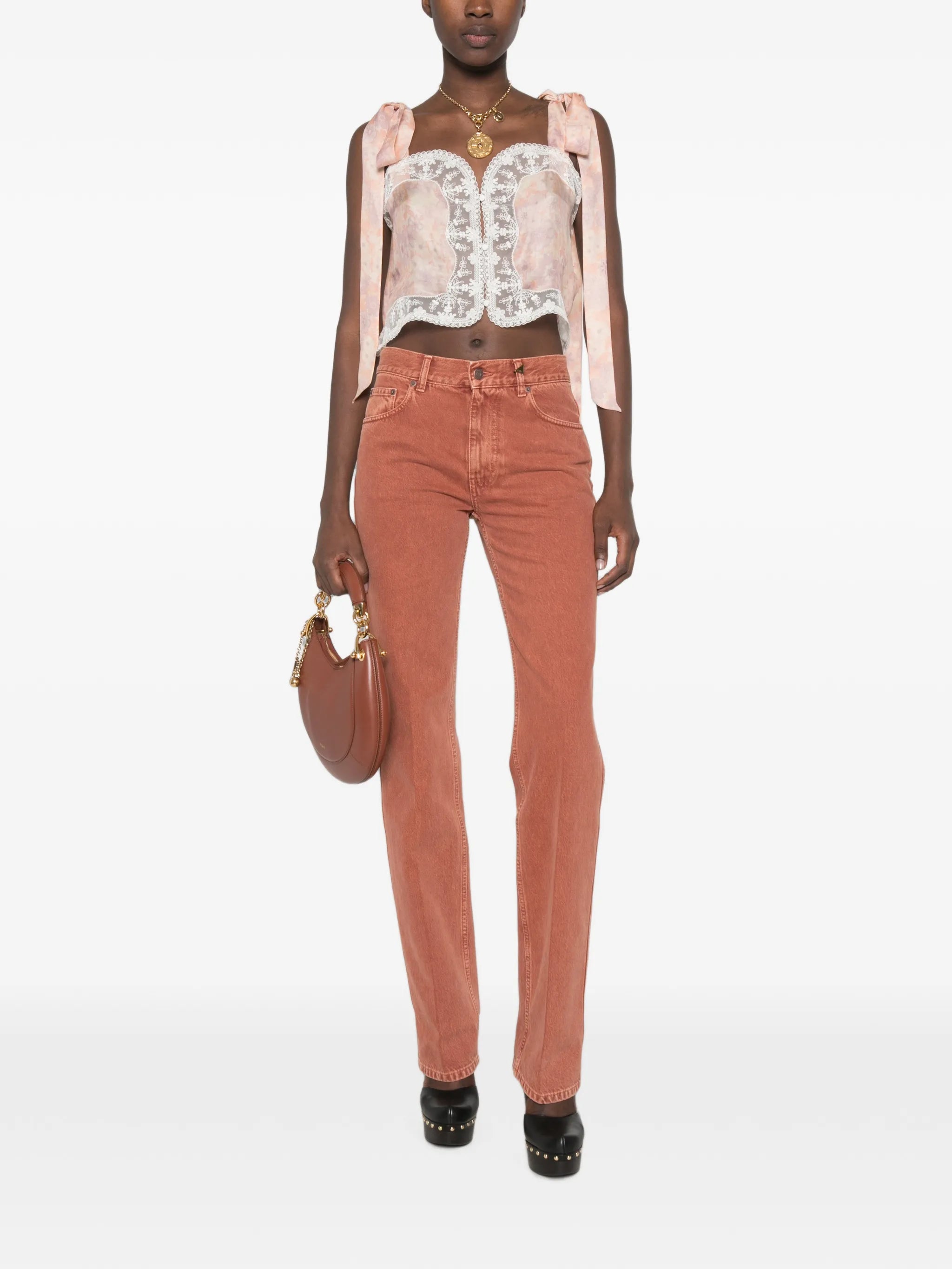lace-trim floral-print top
