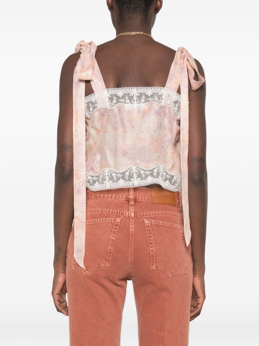 lace-trim floral-print top